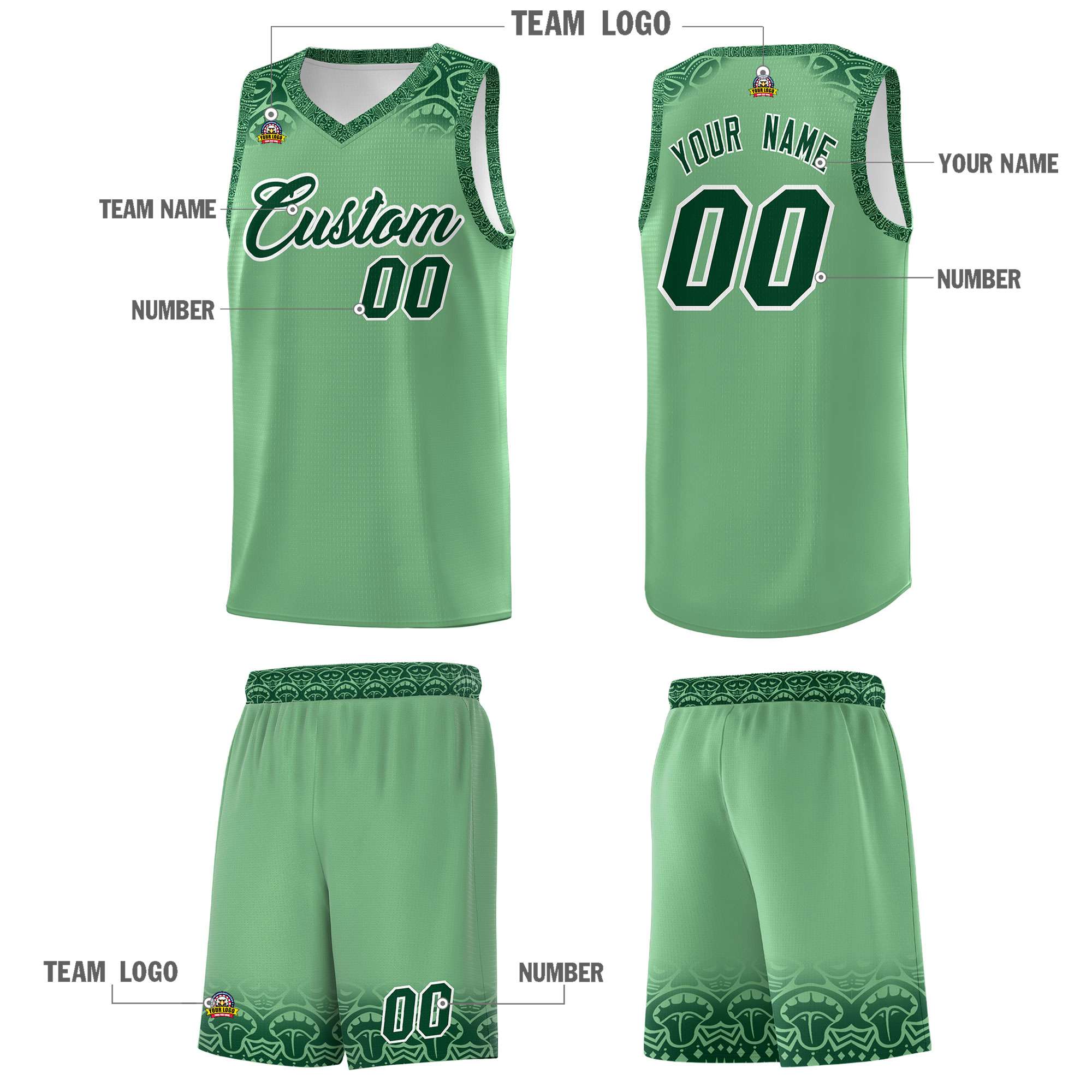 Custom Green Green Personalized Indians Print Kits Sports Uniform Basketball Jersey|KXKSHOP
