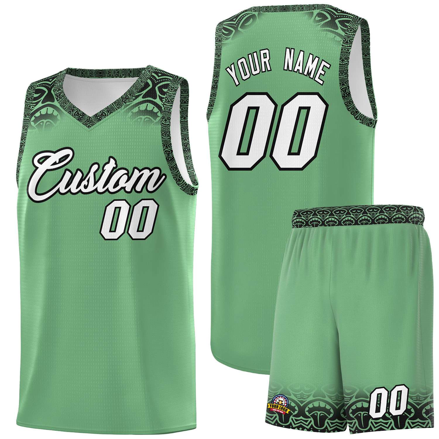 Custom Green Black Personalized Indians Print Kits Sports Uniform Basketball Jersey|KXKSHOP