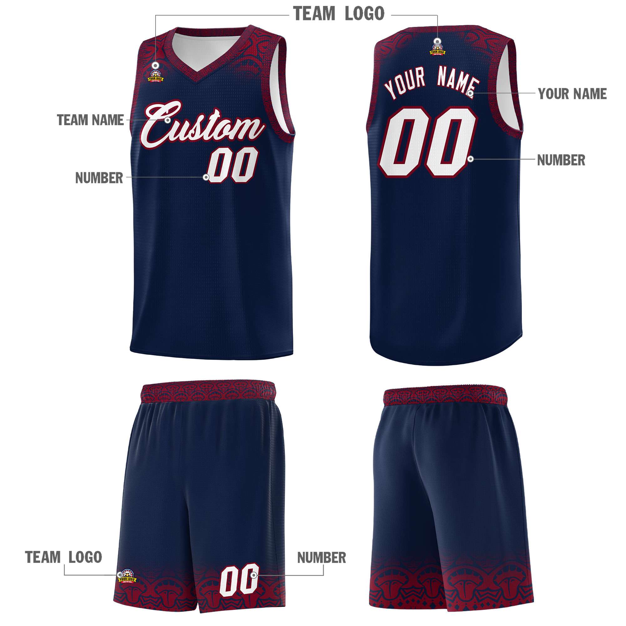 Custom Navy Crimson Personalized Indians Print Kits Sports Uniform Basketball Jersey|KXKSHOP