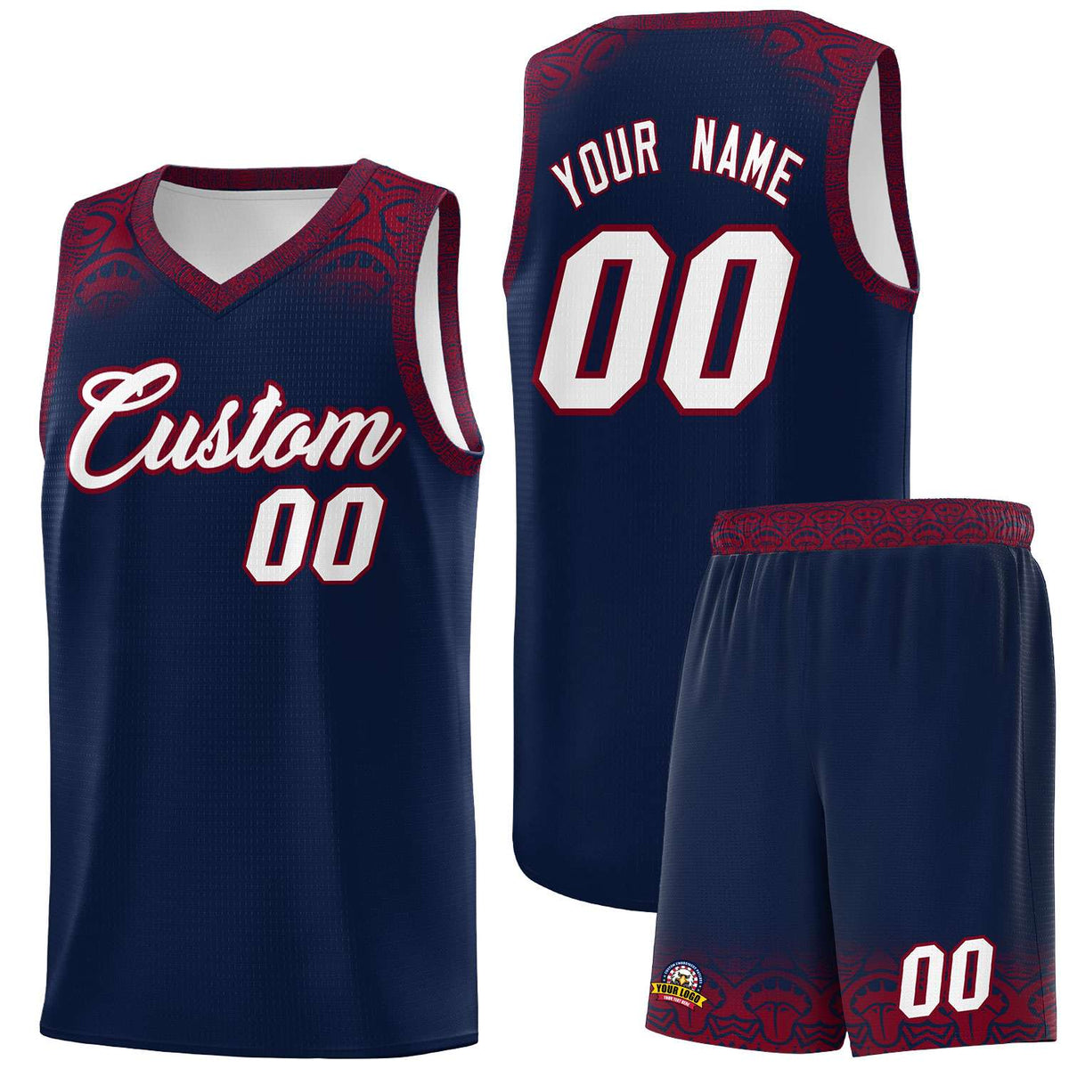 Custom Navy Crimson Personalized Indians Print Kits Sports Uniform Basketball Jersey|KXKSHOP