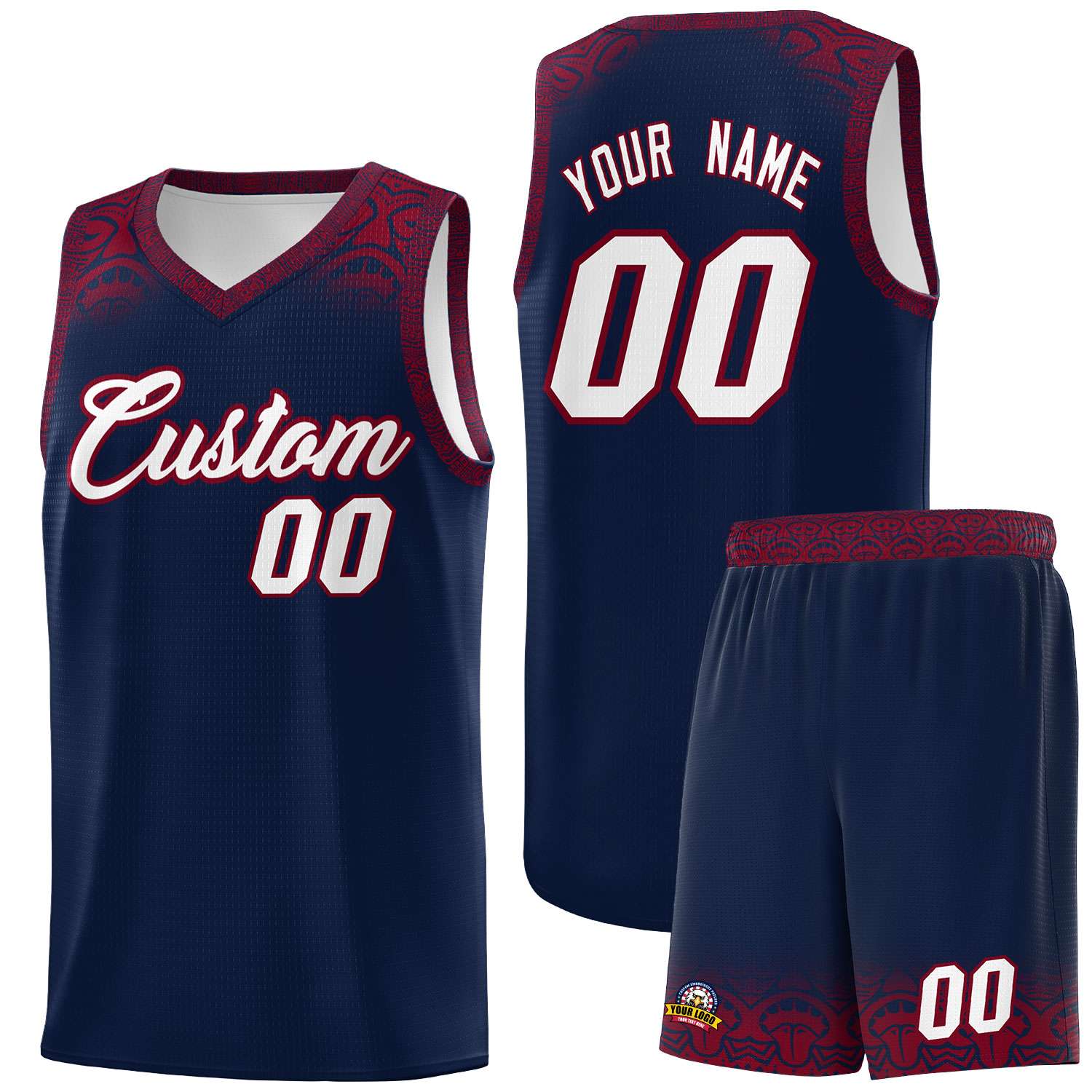 Custom Navy Crimson Personalized Indians Print Kits Sports Uniform Basketball Jersey|KXKSHOP