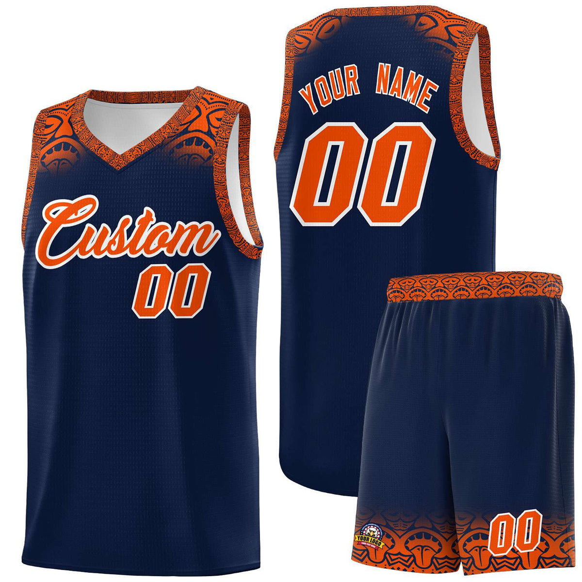 Custom Navy Orange Personalized Indians Print Kits Sports Uniform Basketball Jersey|KXKSHOP