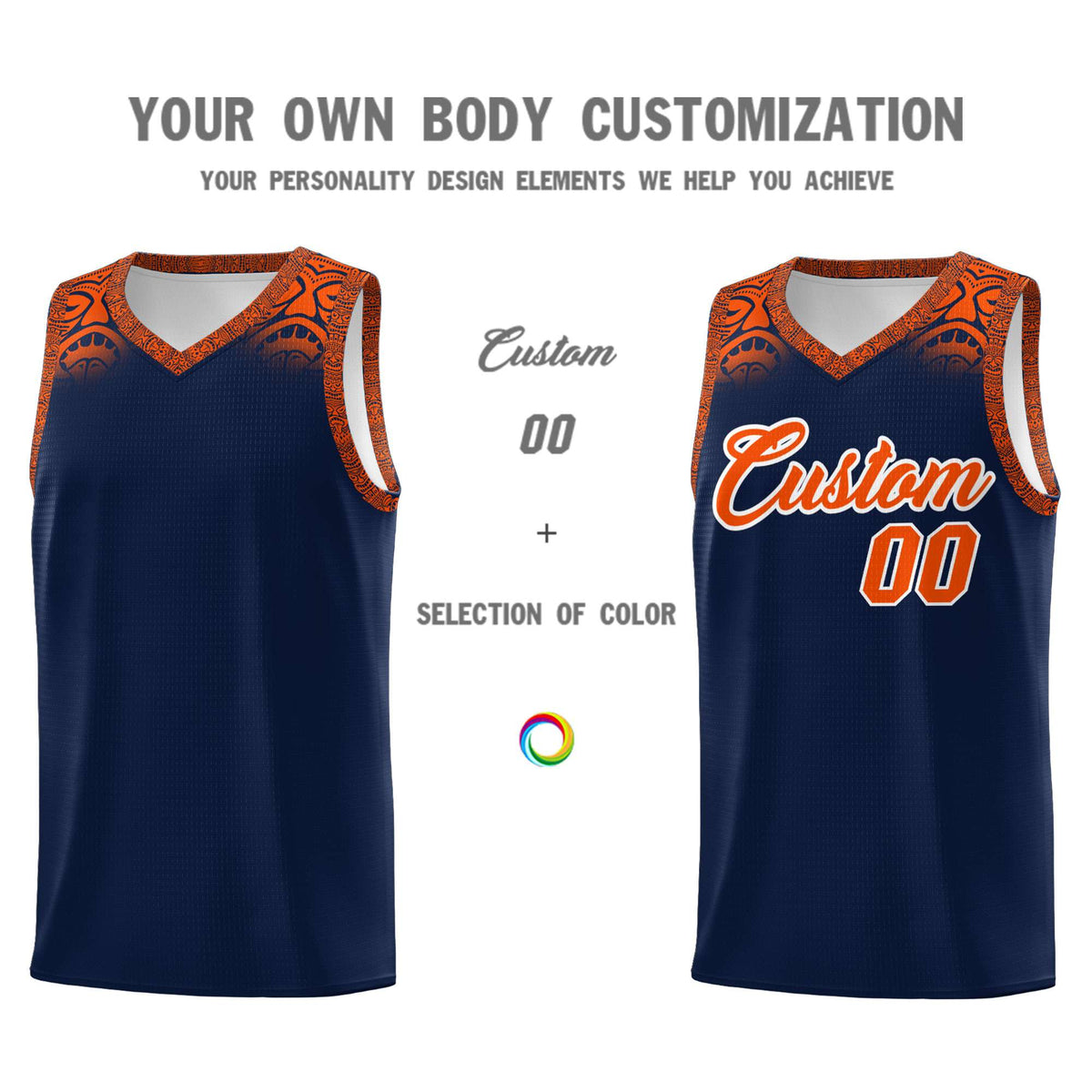 Custom Navy Orange Personalized Indians Print Kits Sports Uniform Basketball Jersey|KXKSHOP