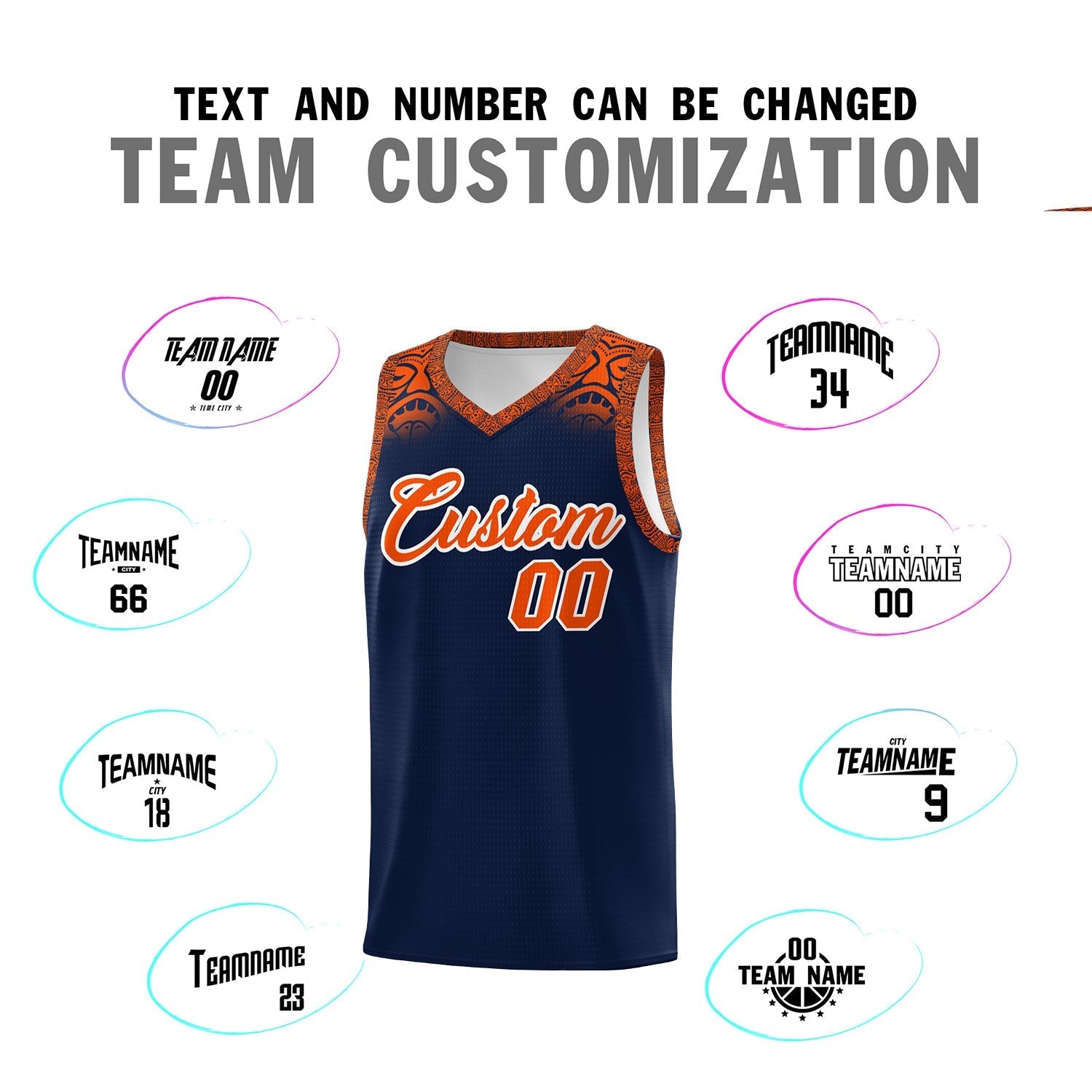 Custom Navy Orange Personalized Indians Print Kits Sports Uniform Basketball Jersey|KXKSHOP