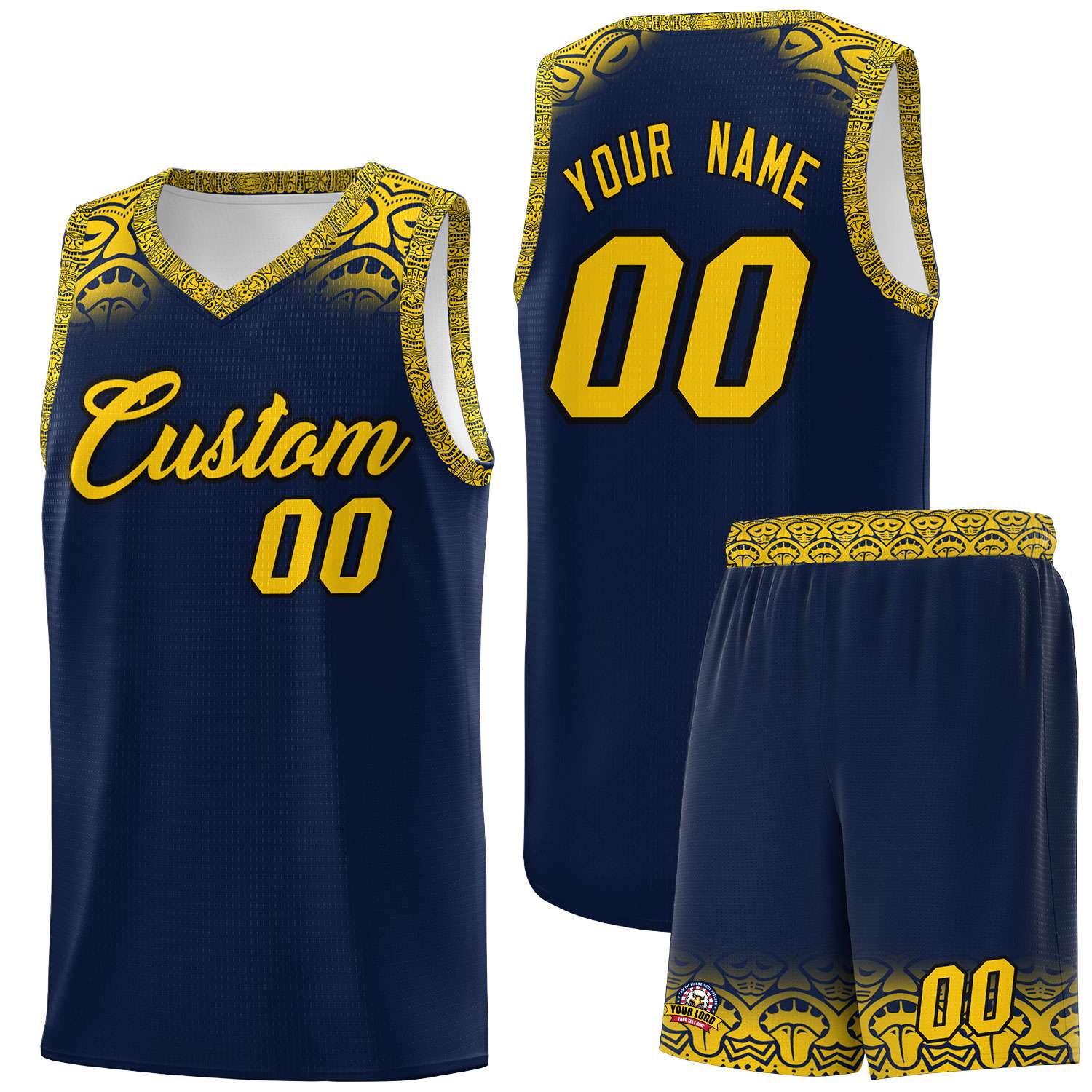 Custom Navy Gold Personalized Indians Print Kits Sports Uniform Basketball Jersey|KXKSHOP
