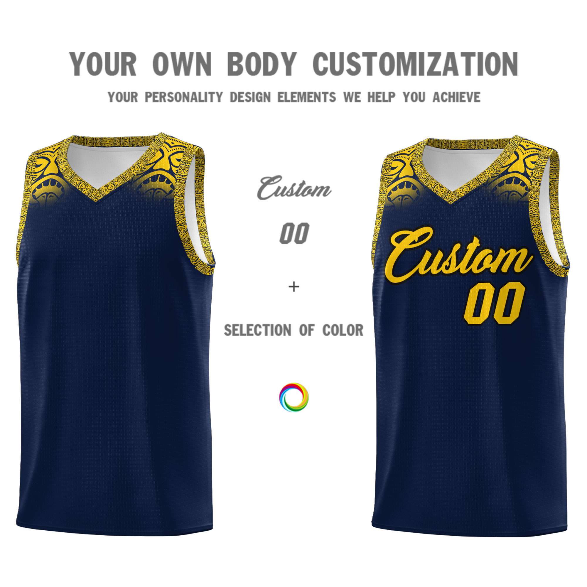 Custom Navy Gold Personalized Indians Print Kits Sports Uniform Basketball Jersey|KXKSHOP
