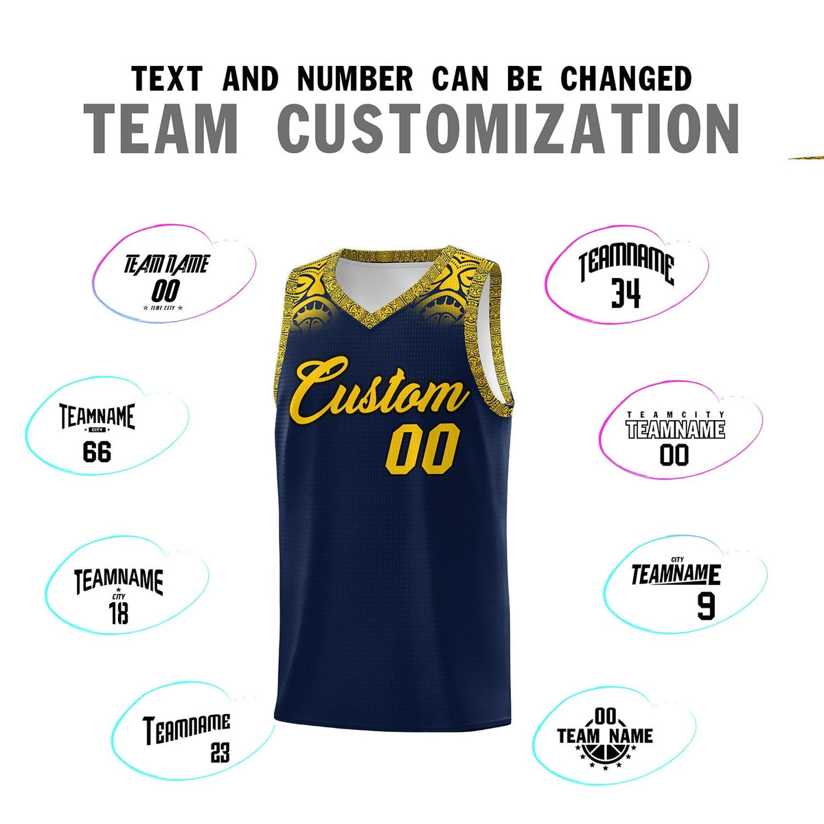 Custom Navy Gold Personalized Indians Print Kits Sports Uniform Basketball Jersey|KXKSHOP