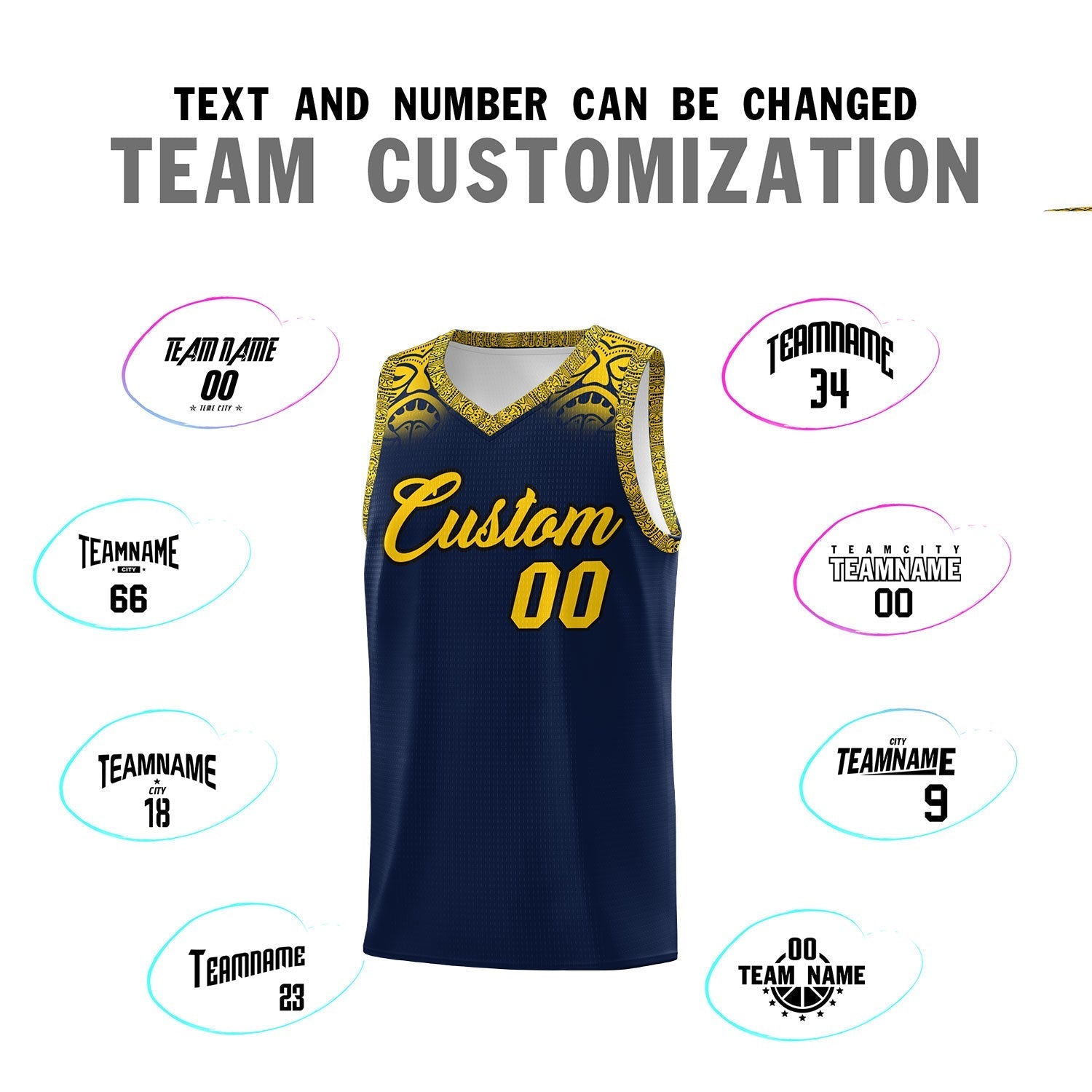 Custom Navy Gold Personalized Indians Print Kits Sports Uniform Basketball Jersey|KXKSHOP