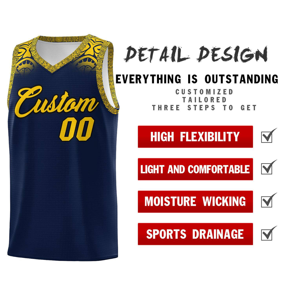 Custom Navy Gold Personalized Indians Print Kits Sports Uniform Basketball Jersey|KXKSHOP
