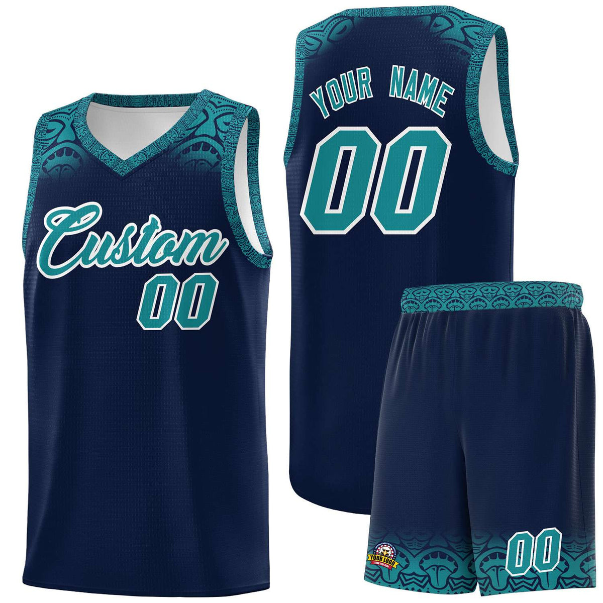 Custom Navy Aqua Personalized Indians Print Kits Sports Uniform Basketball Jersey|KXKSHOP