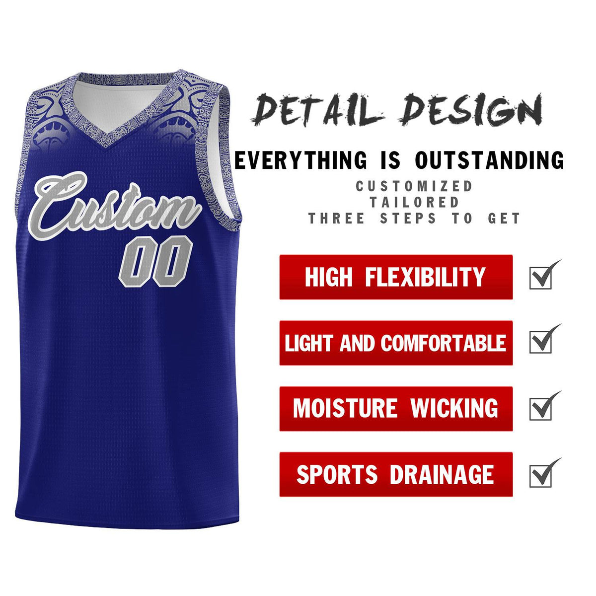 Custom Royal Gray Personalized Indians Print Kits Sports Uniform Basketball Jersey|KXKSHOP