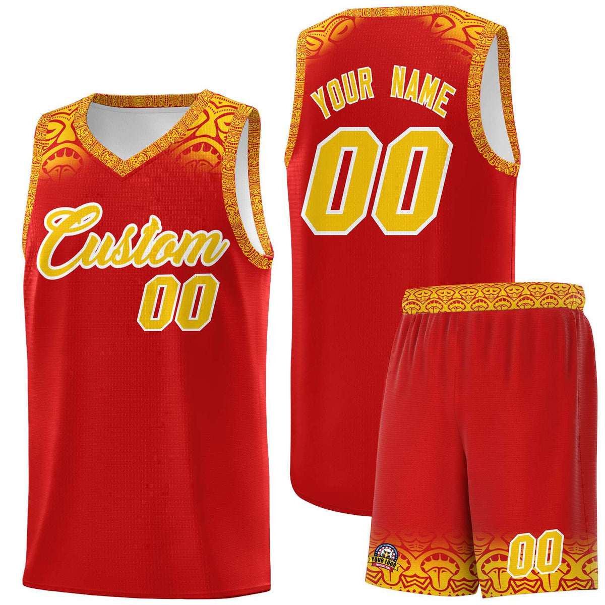 Custom Red Gold Personalized Indians Print Kits Sports Uniform Basketball Jersey|KXKSHOP