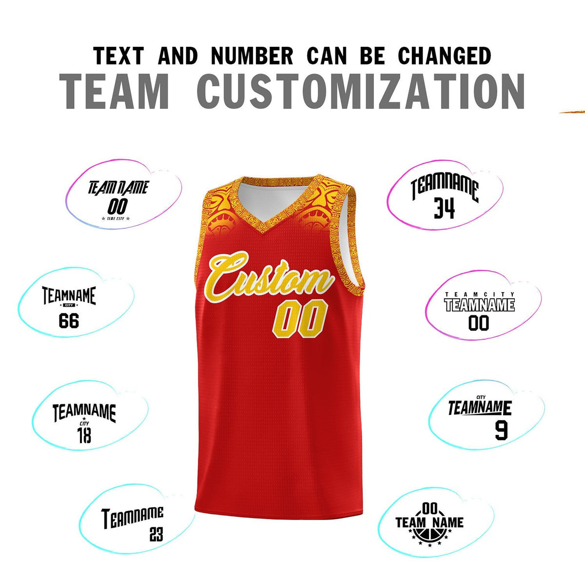 Custom Red Gold Personalized Indians Print Kits Sports Uniform Basketball Jersey|KXKSHOP