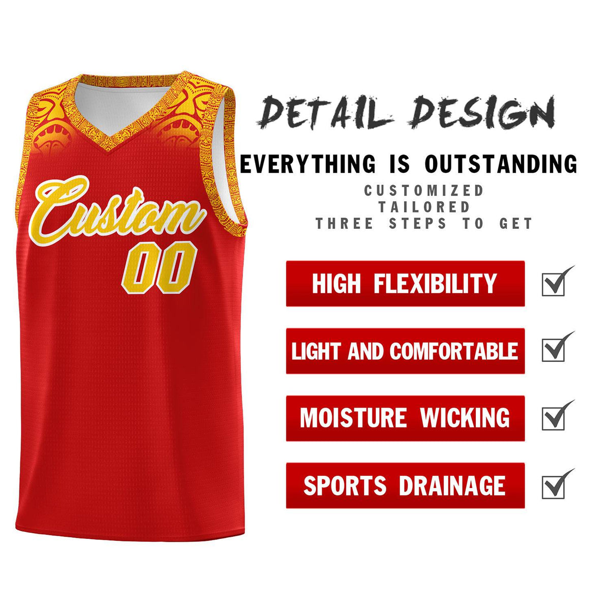 Custom Red Gold Personalized Indians Print Kits Sports Uniform Basketball Jersey|KXKSHOP