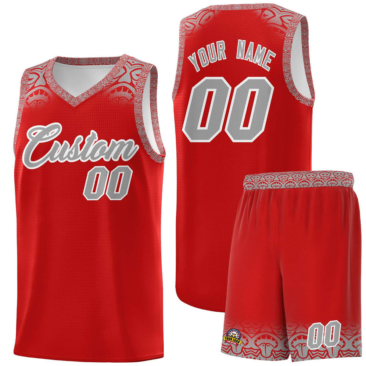 Custom Red Gray Personalized Indians Print Kits Sports Uniform Basketball Jersey|KXKSHOP