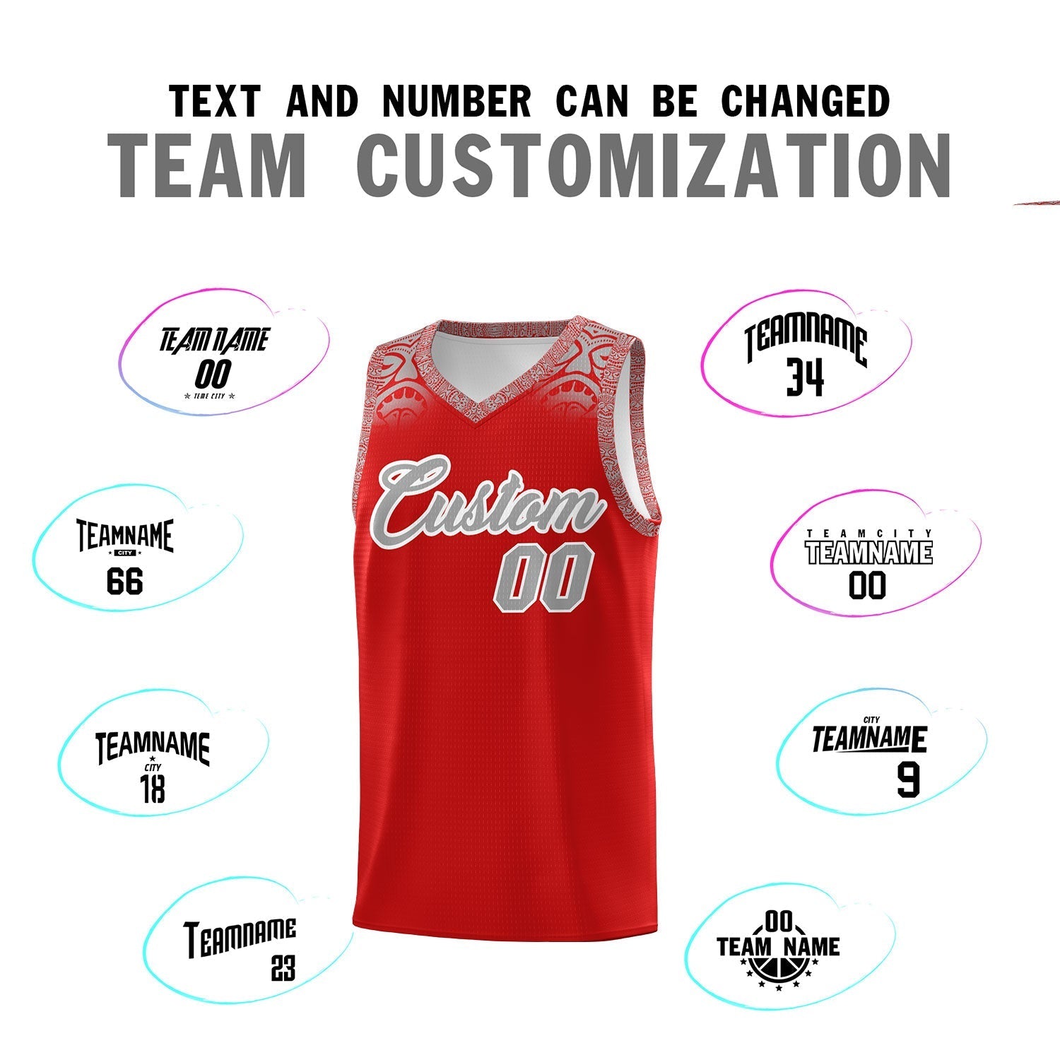 Custom Red Gray Personalized Indians Print Kits Sports Uniform Basketball Jersey|KXKSHOP