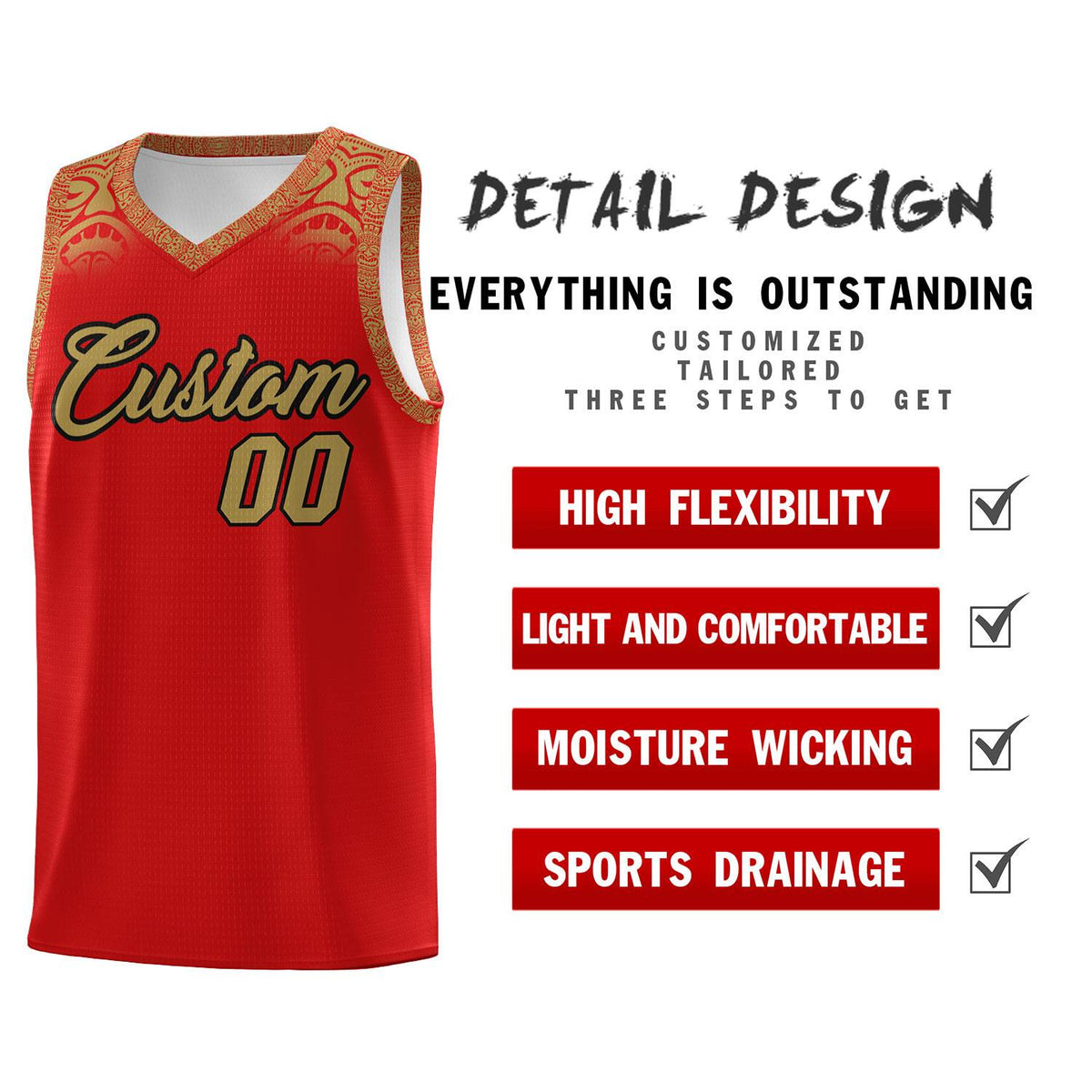 Custom Red Desert Yellow Personalized Indians Print Kits Sports Uniform Basketball Jersey|KXKSHOP