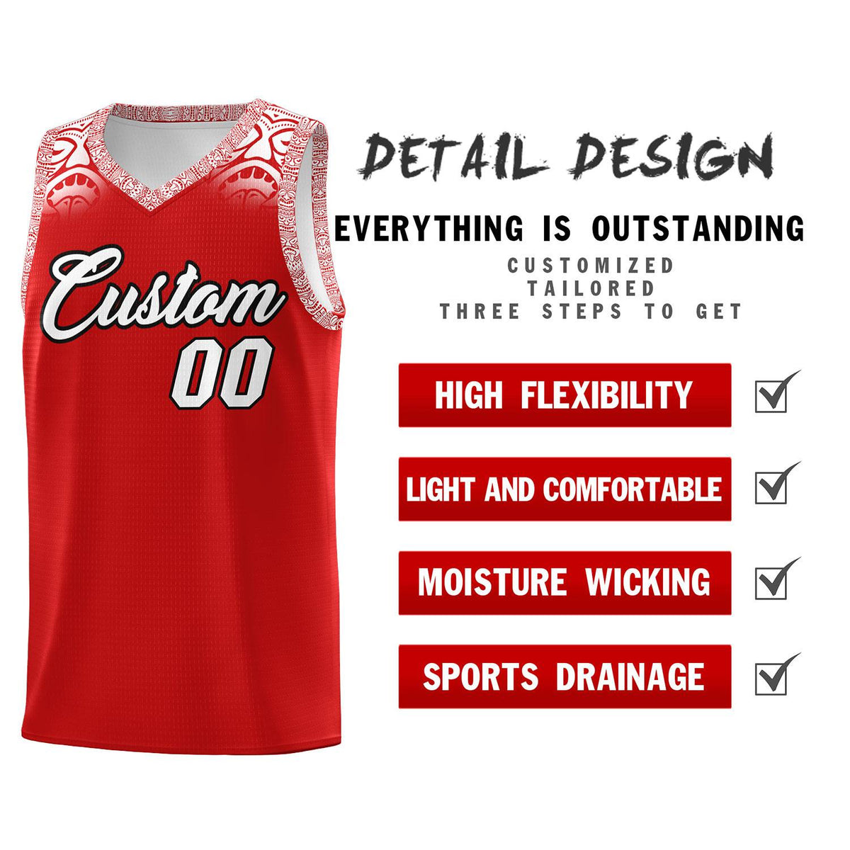 Custom Red White Personalized Indians Print Kits Sports Uniform Basketball Jersey|KXKSHOP