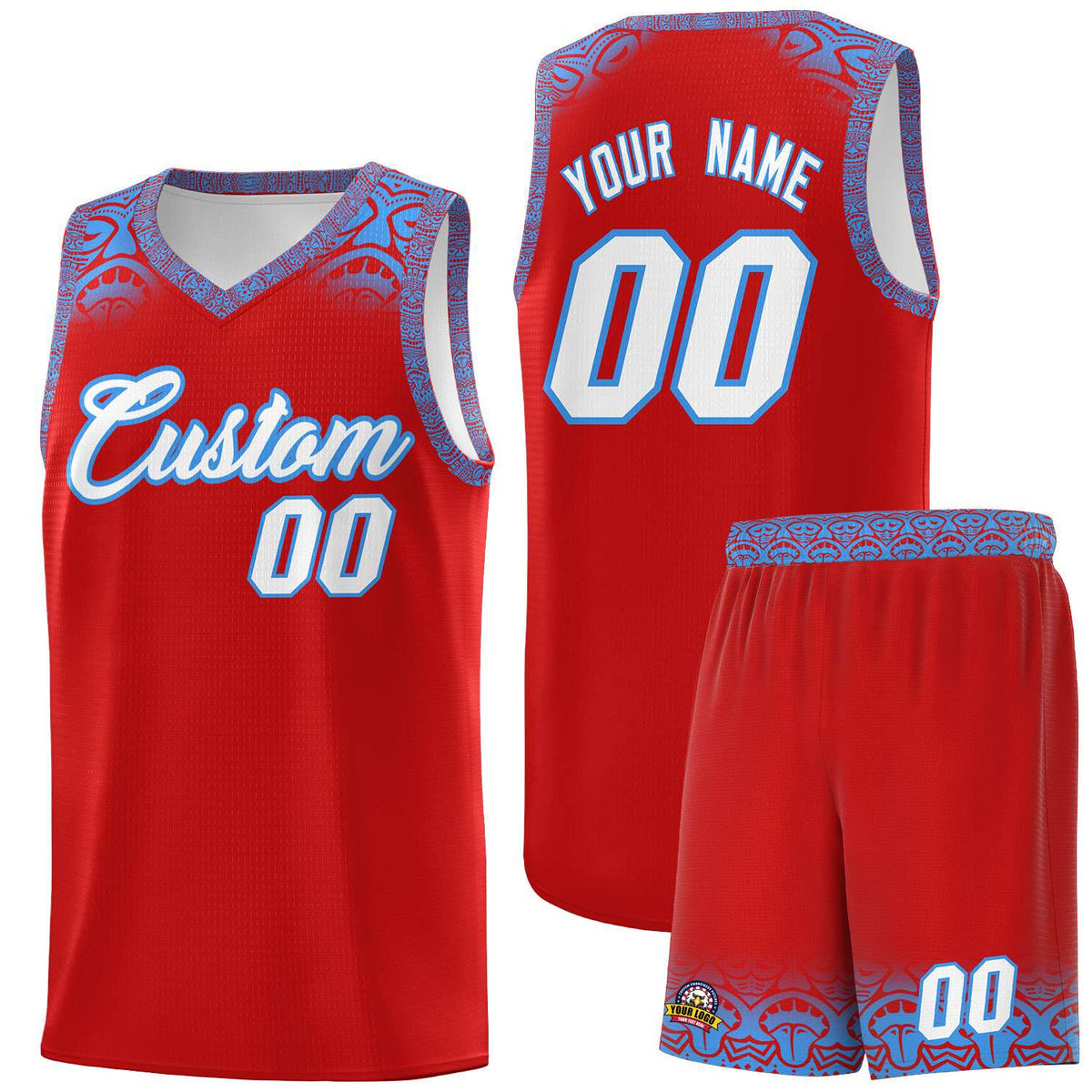 Custom Red Powder Blue Personalized Indians Print Kits Sports Uniform Basketball Jersey|KXKSHOP