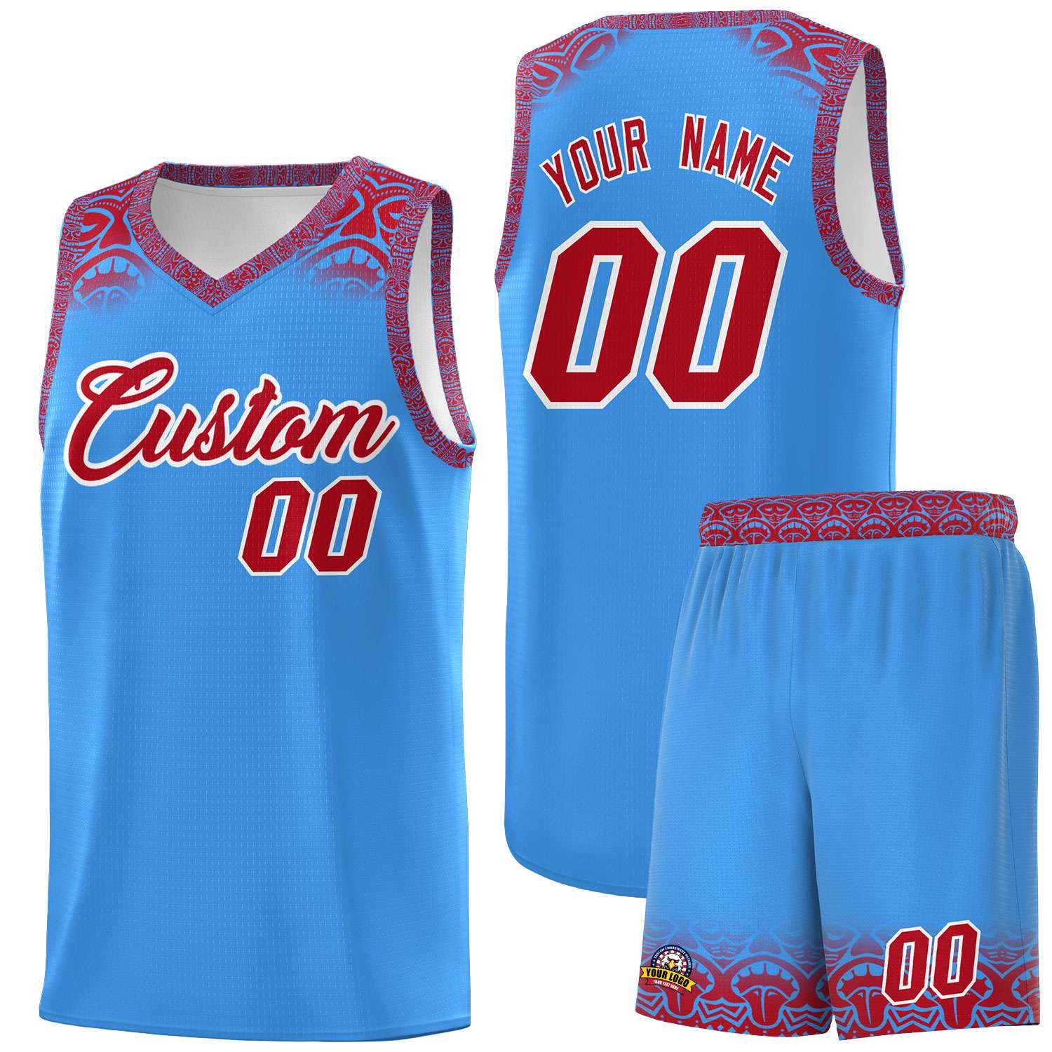 Custom Powder Blue Red Personalized Indians Print Kits Sports Uniform Basketball Jersey|KXKSHOP