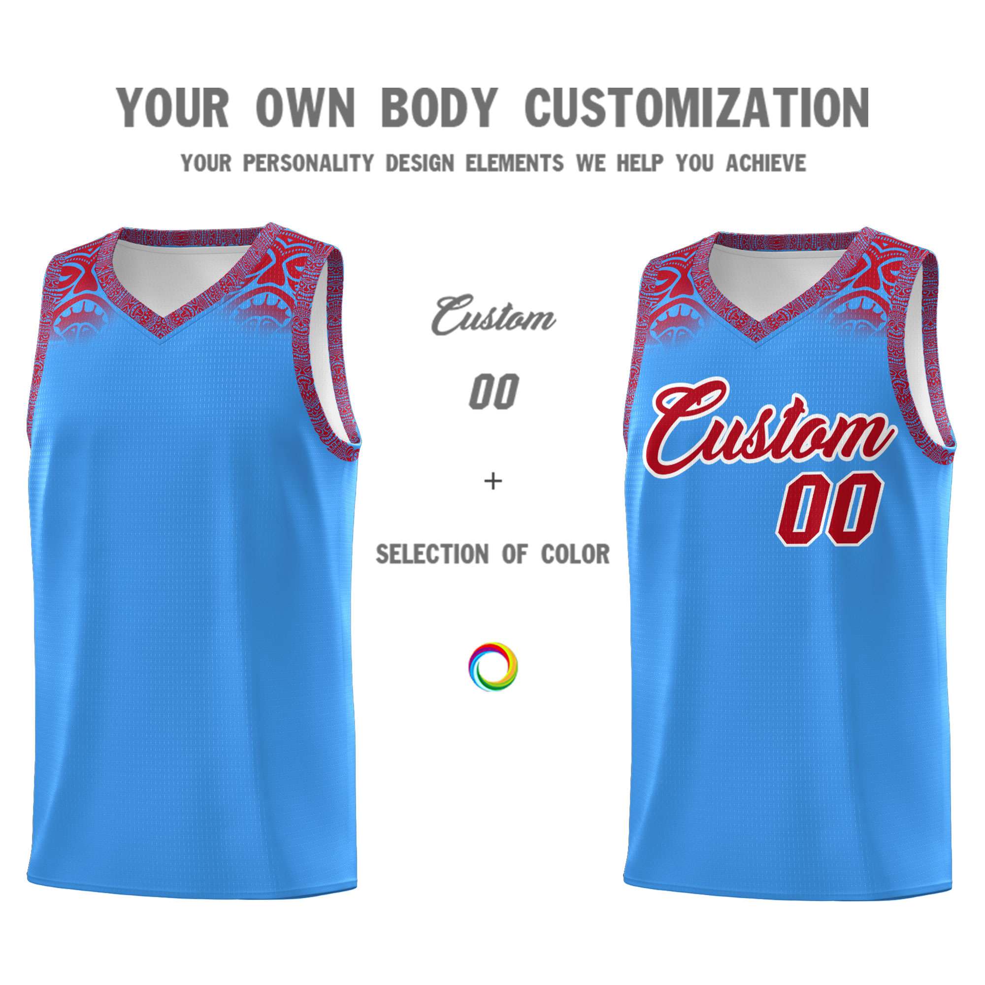 Custom Powder Blue Red Personalized Indians Print Kits Sports Uniform Basketball Jersey|KXKSHOP