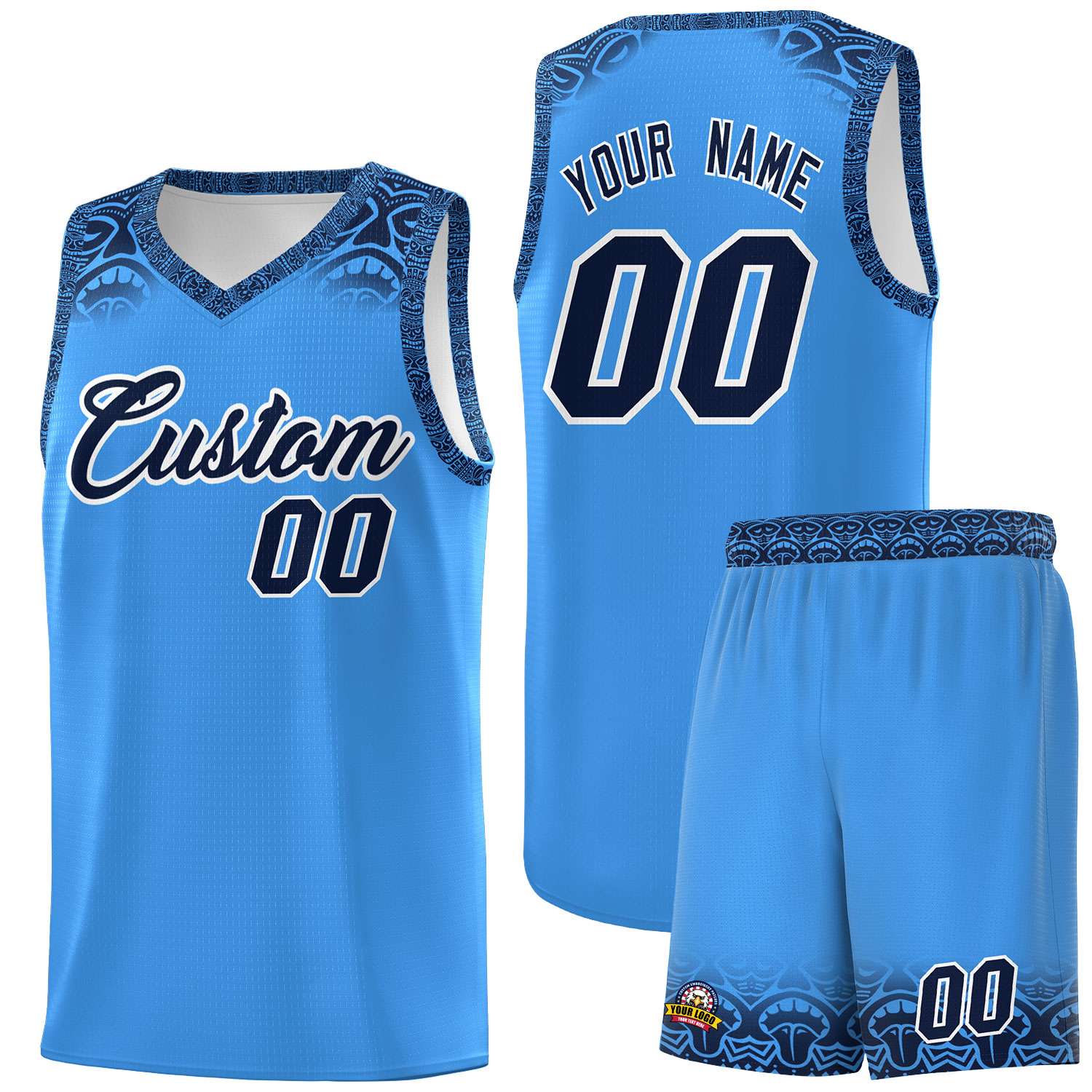 Custom Powder Blue Black Personalized Indians Print Kits Sports Uniform Basketball Jersey|KXKSHOP