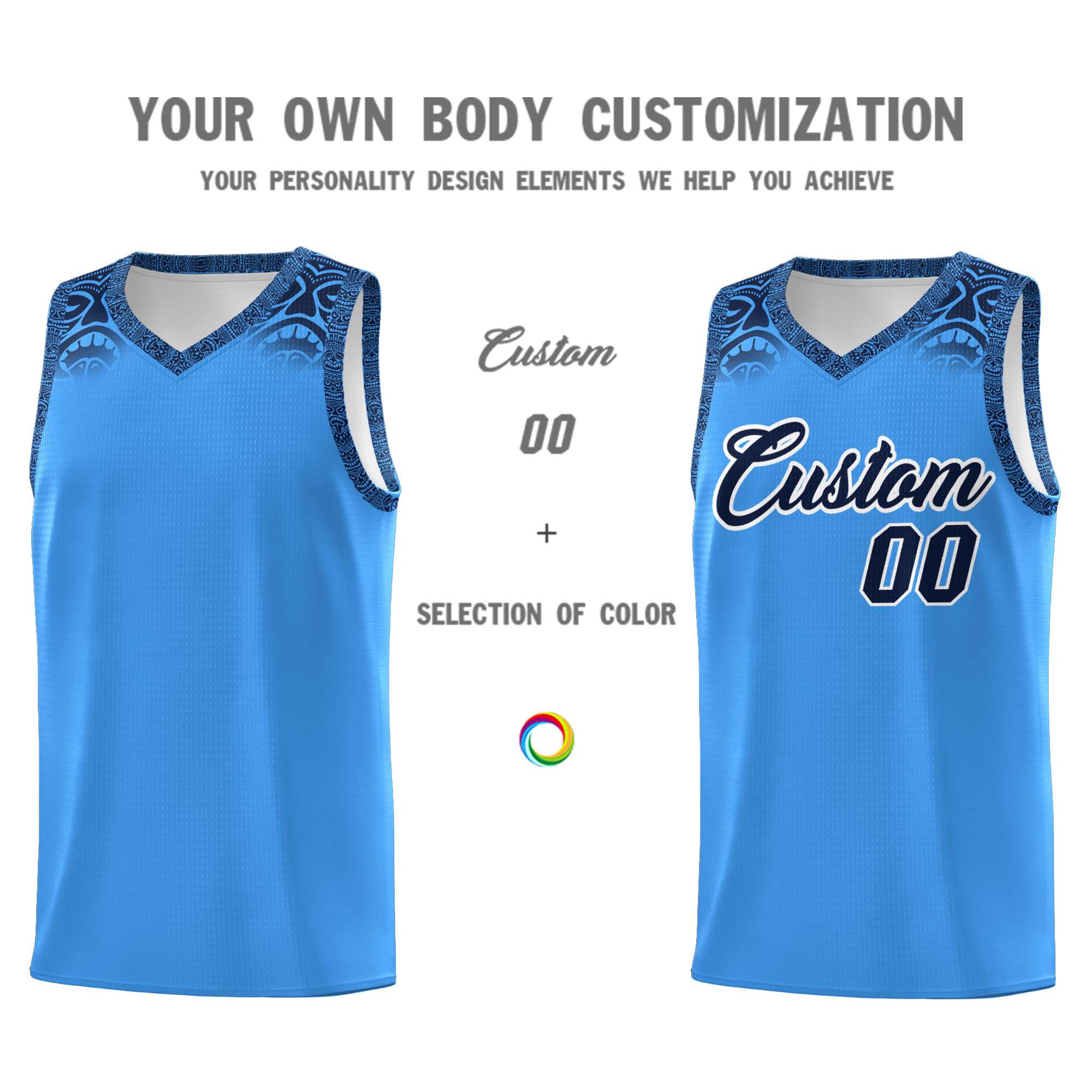 Custom Powder Blue Black Personalized Indians Print Kits Sports Uniform Basketball Jersey|KXKSHOP