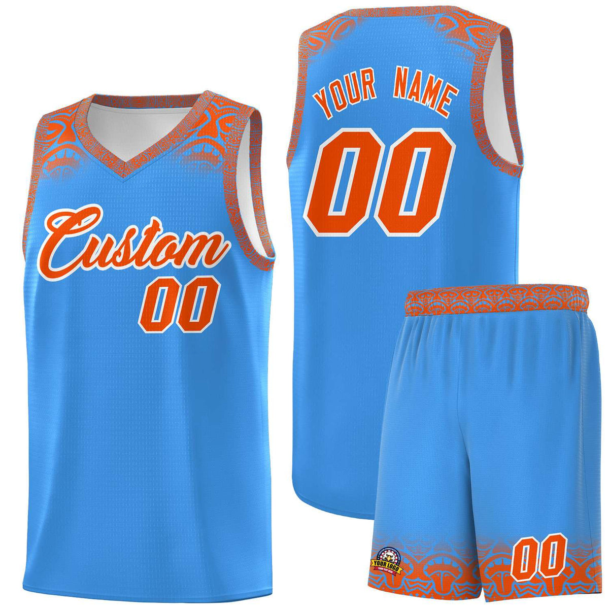 Custom Powder Blue Orange Personalized Indians Print Kits Sports Uniform Basketball Jersey|KXKSHOP