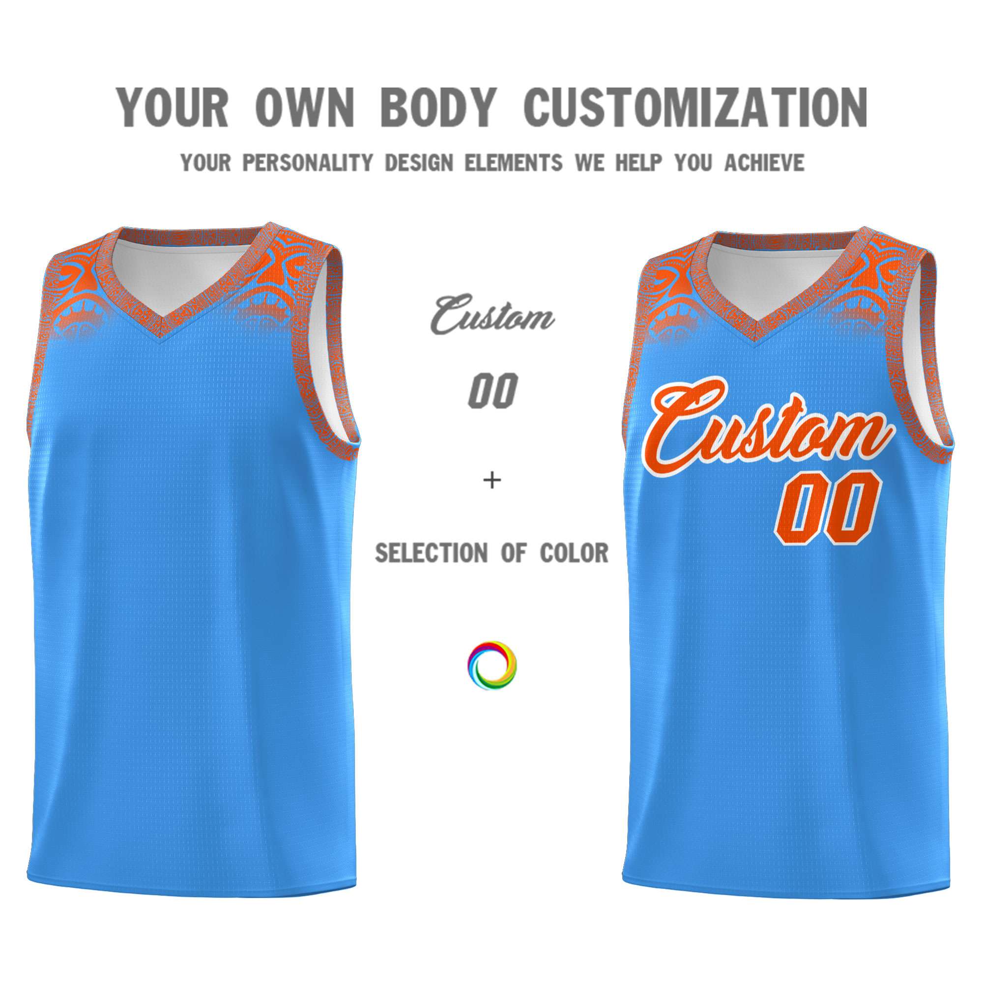Custom Powder Blue Orange Personalized Indians Print Kits Sports Uniform Basketball Jersey|KXKSHOP