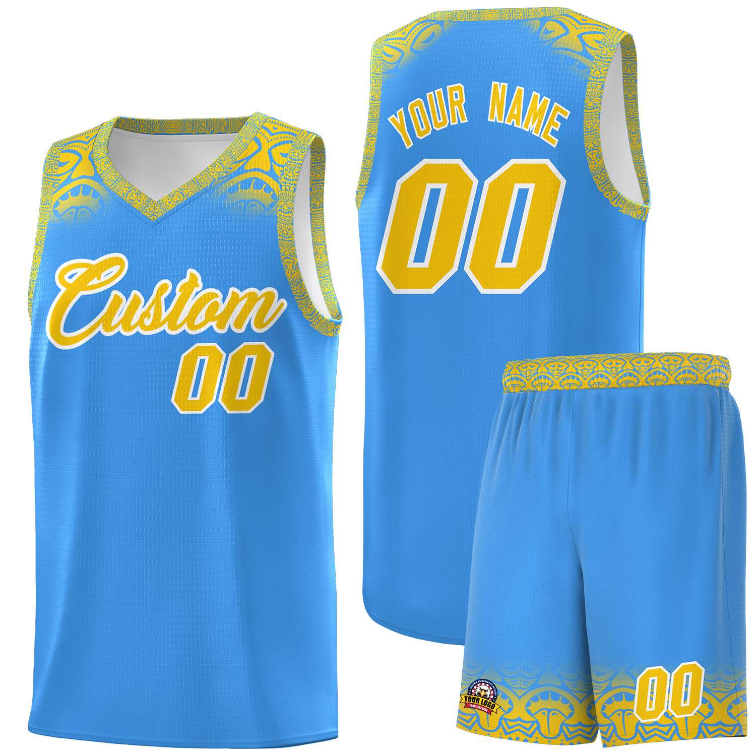 Custom Powder Blue Gold Personalized Indians Print Kits Sports Uniform Basketball Jersey|KXKSHOP