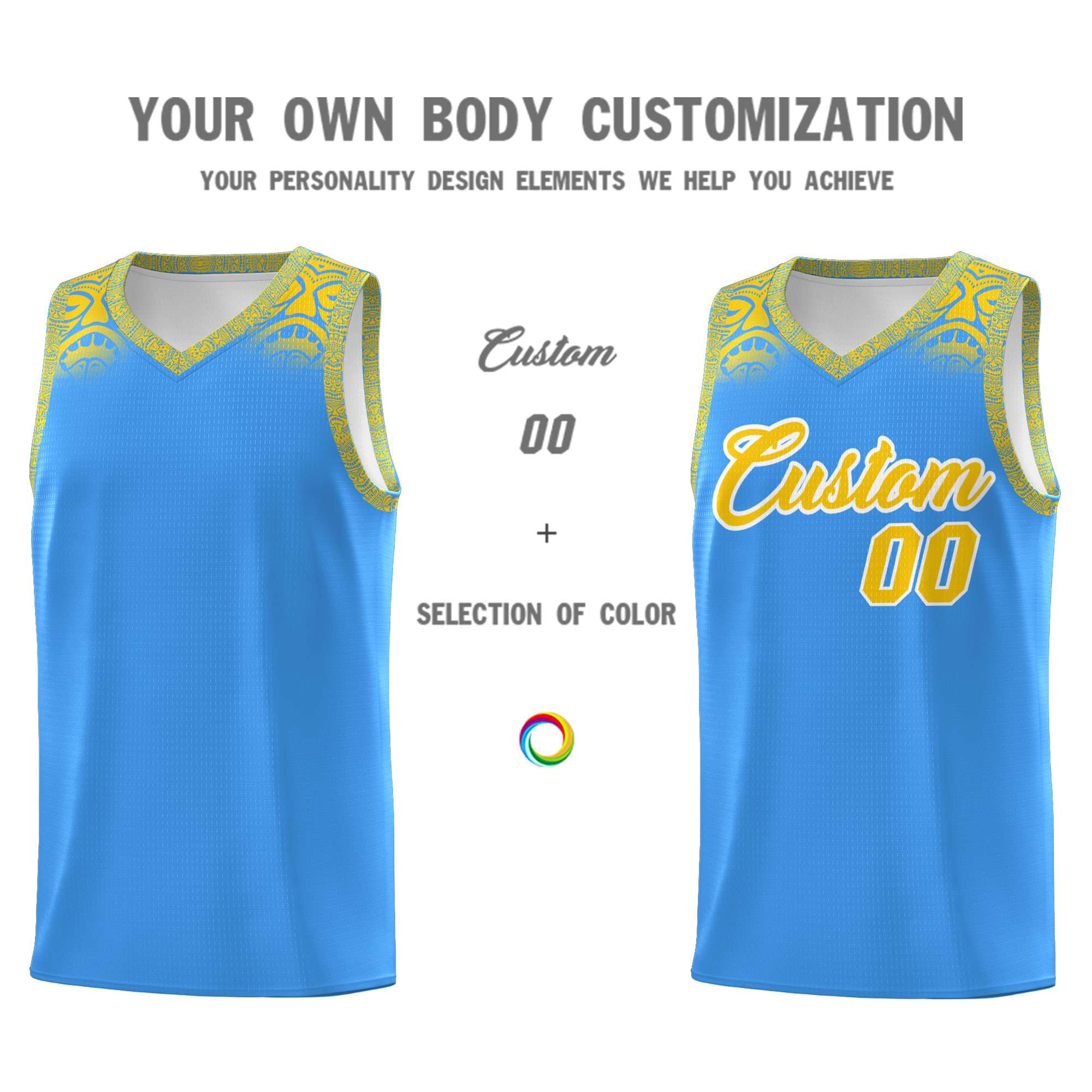 Custom Powder Blue Gold Personalized Indians Print Kits Sports Uniform Basketball Jersey|KXKSHOP