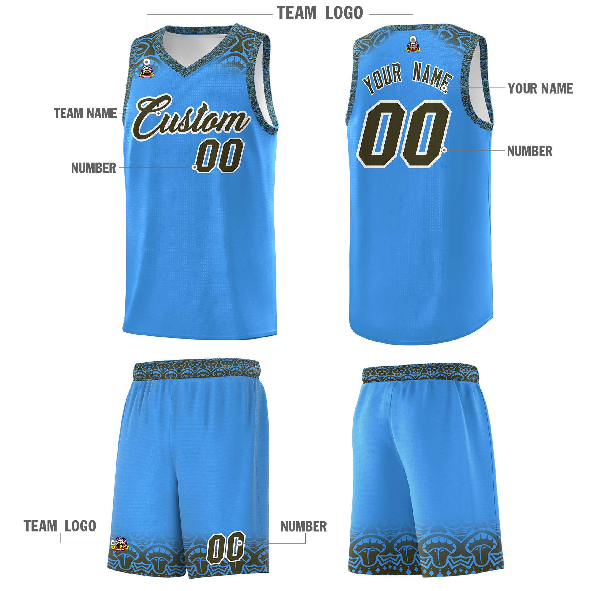 Custom Powder Blue Olive Personalized Indians Print Kits Sports Uniform Basketball Jersey|KXKSHOP