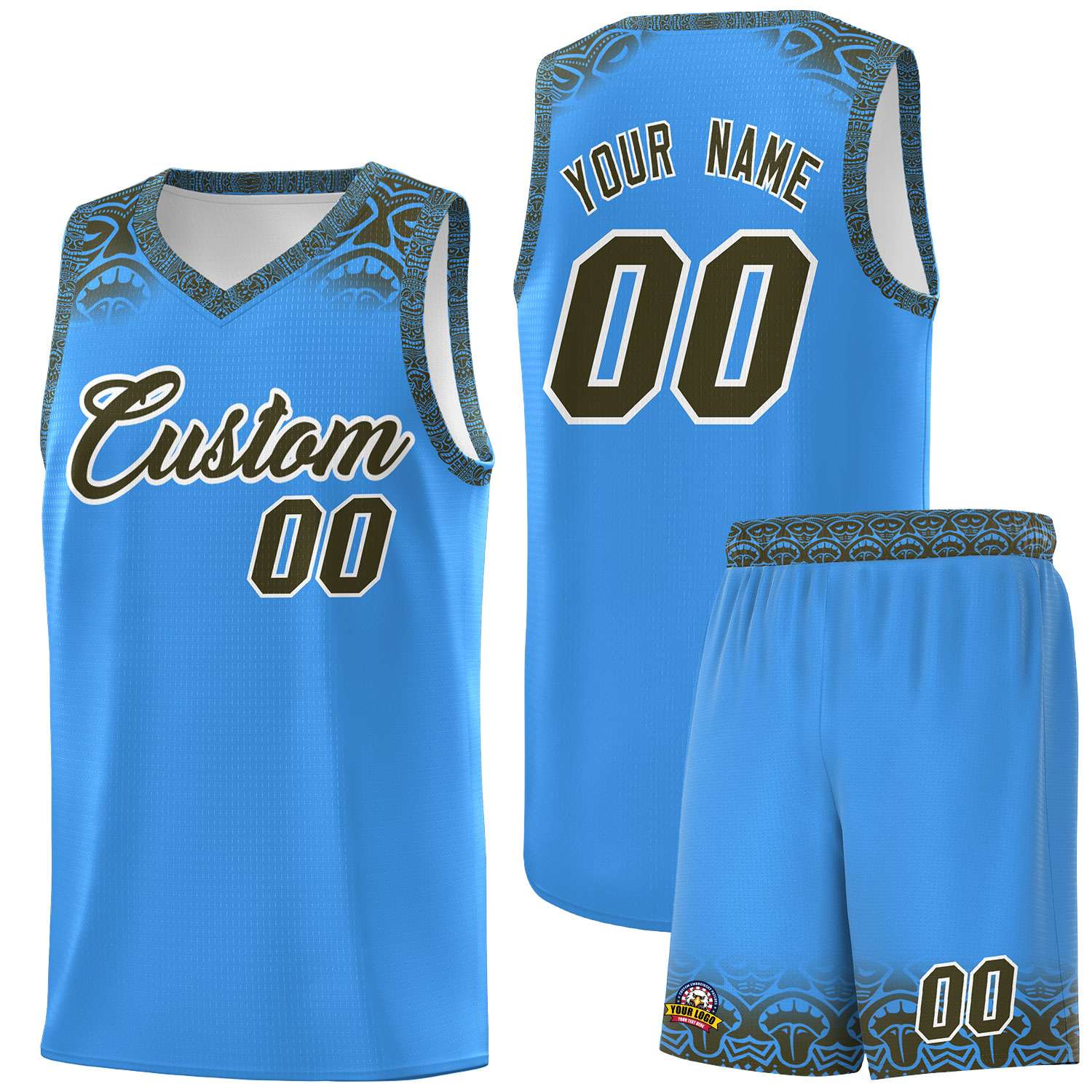 Custom Powder Blue Olive Personalized Indians Print Kits Sports Uniform Basketball Jersey|KXKSHOP