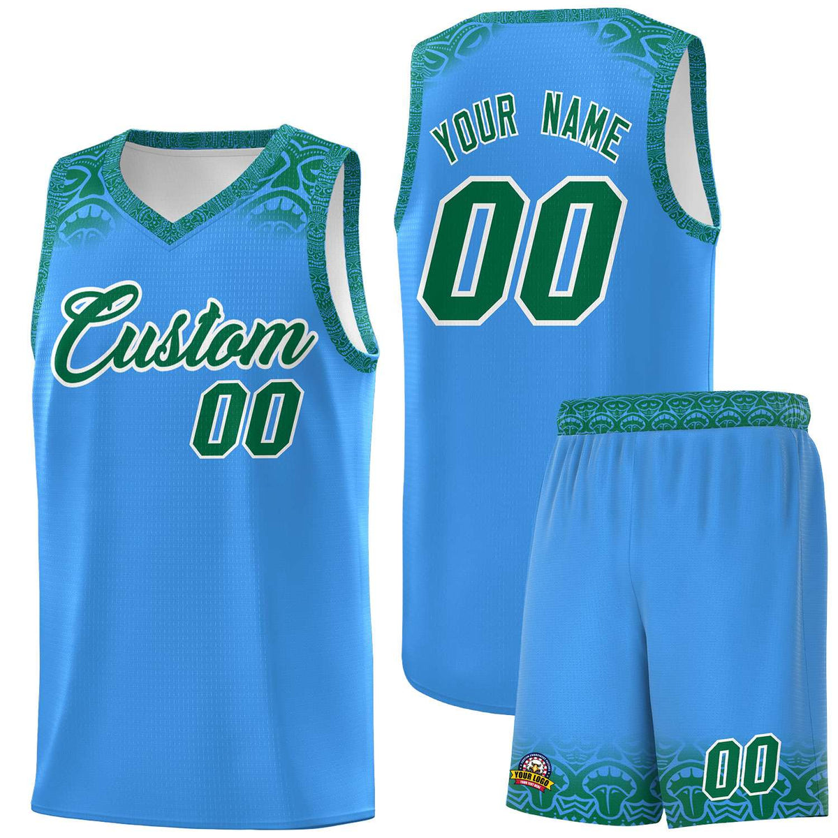 Custom Powder Blue Kelly Green Personalized Indians Print Kits Sports Uniform Basketball Jersey|KXKSHOP