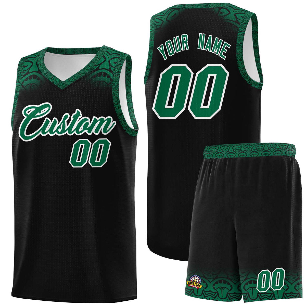 Custom Black Kelly Green Personalized Indians Print Kits Sports Uniform Basketball Jersey|KXKSHOP