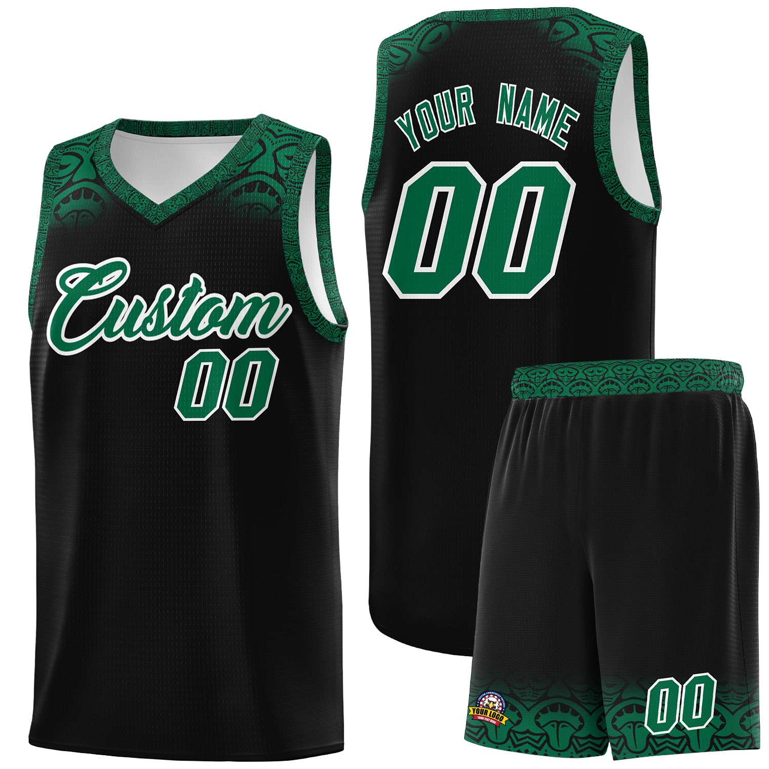 Custom Black Kelly Green Personalized Indians Print Kits Sports Uniform Basketball Jersey|KXKSHOP