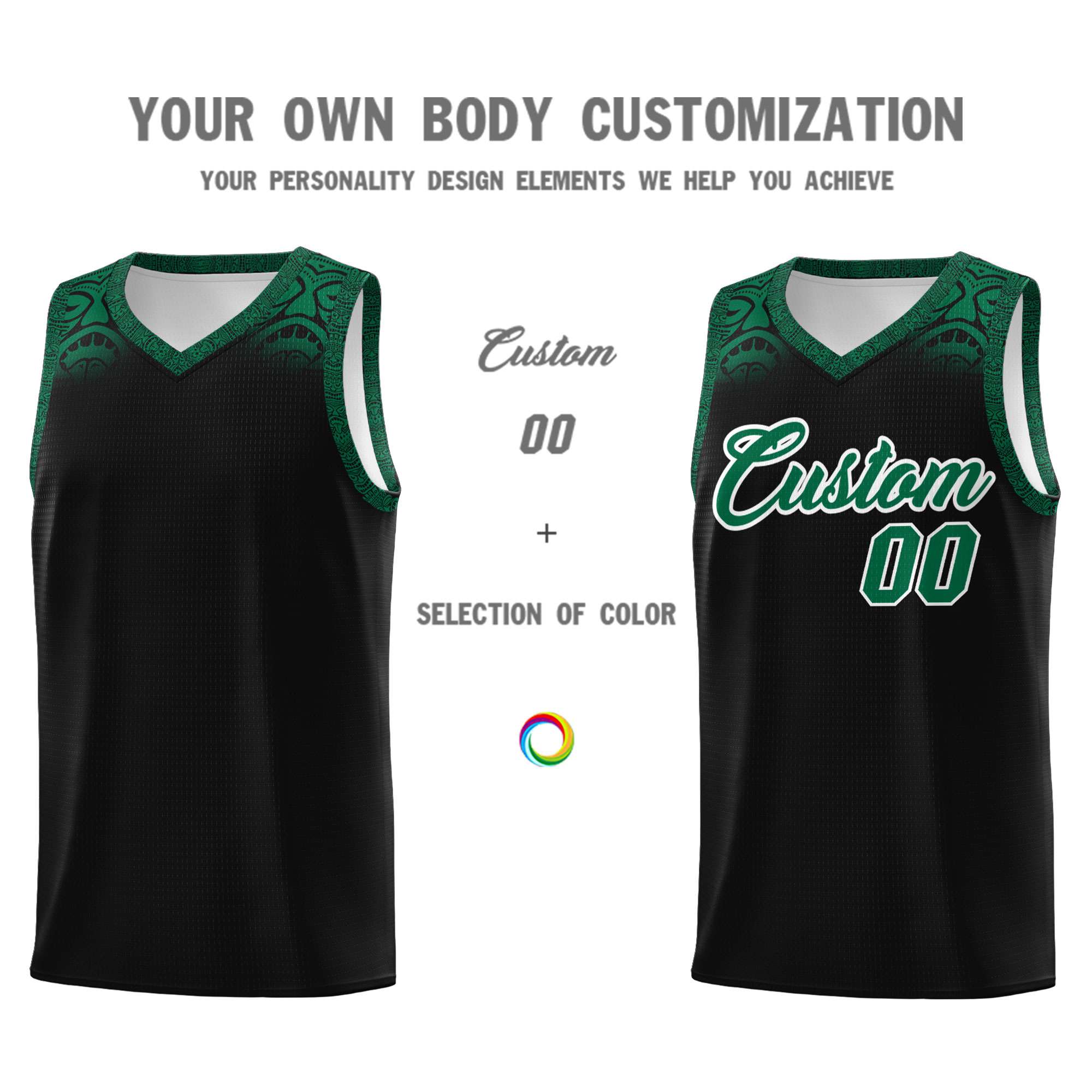 Custom Black Kelly Green Personalized Indians Print Kits Sports Uniform Basketball Jersey|KXKSHOP