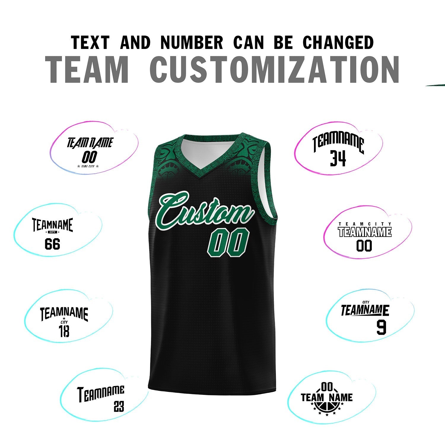 Custom Black Kelly Green Personalized Indians Print Kits Sports Uniform Basketball Jersey|KXKSHOP
