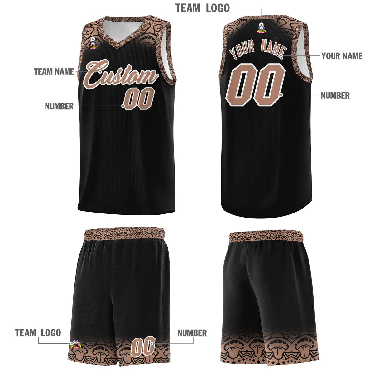 Custom Black Teabrown Personalized Indians Print Kits Sports Uniform Basketball Jersey|KXKSHOP