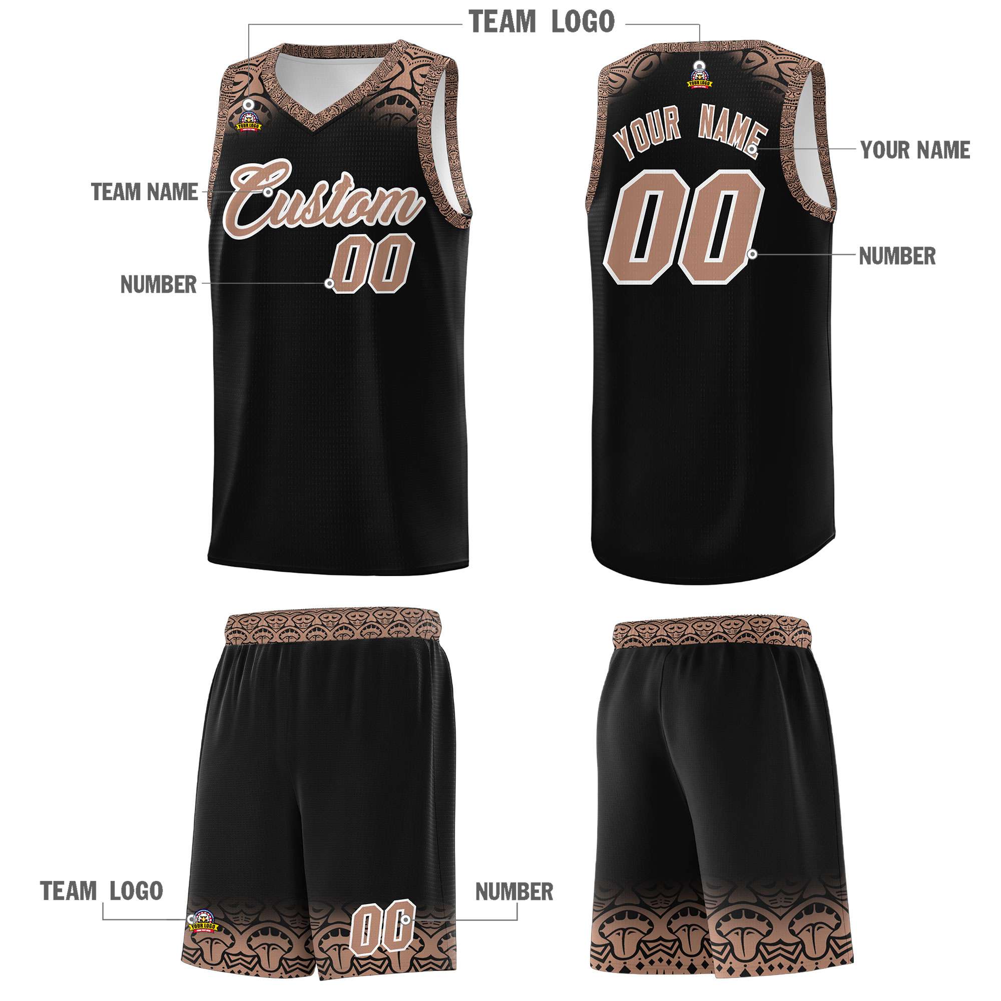 Custom Black Teabrown Personalized Indians Print Kits Sports Uniform Basketball Jersey|KXKSHOP