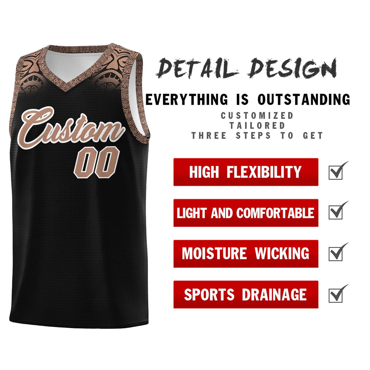 Custom Black Teabrown Personalized Indians Print Kits Sports Uniform Basketball Jersey|KXKSHOP