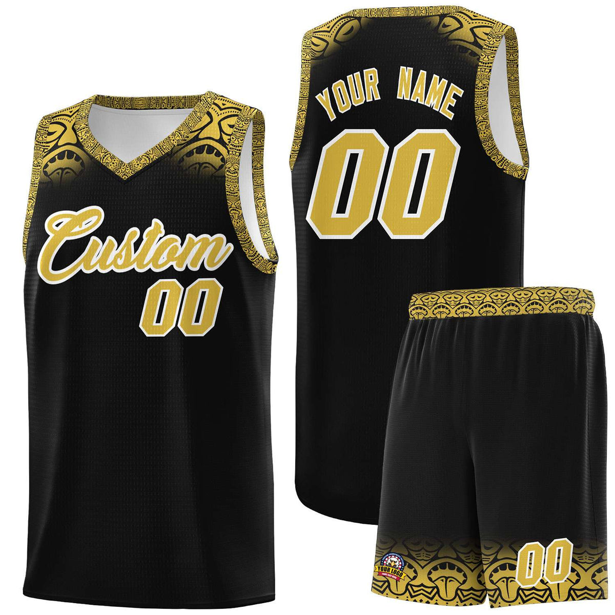 Custom Black Yellow Personalized Indians Print Kits Sports Uniform Basketball Jersey|KXKSHOP