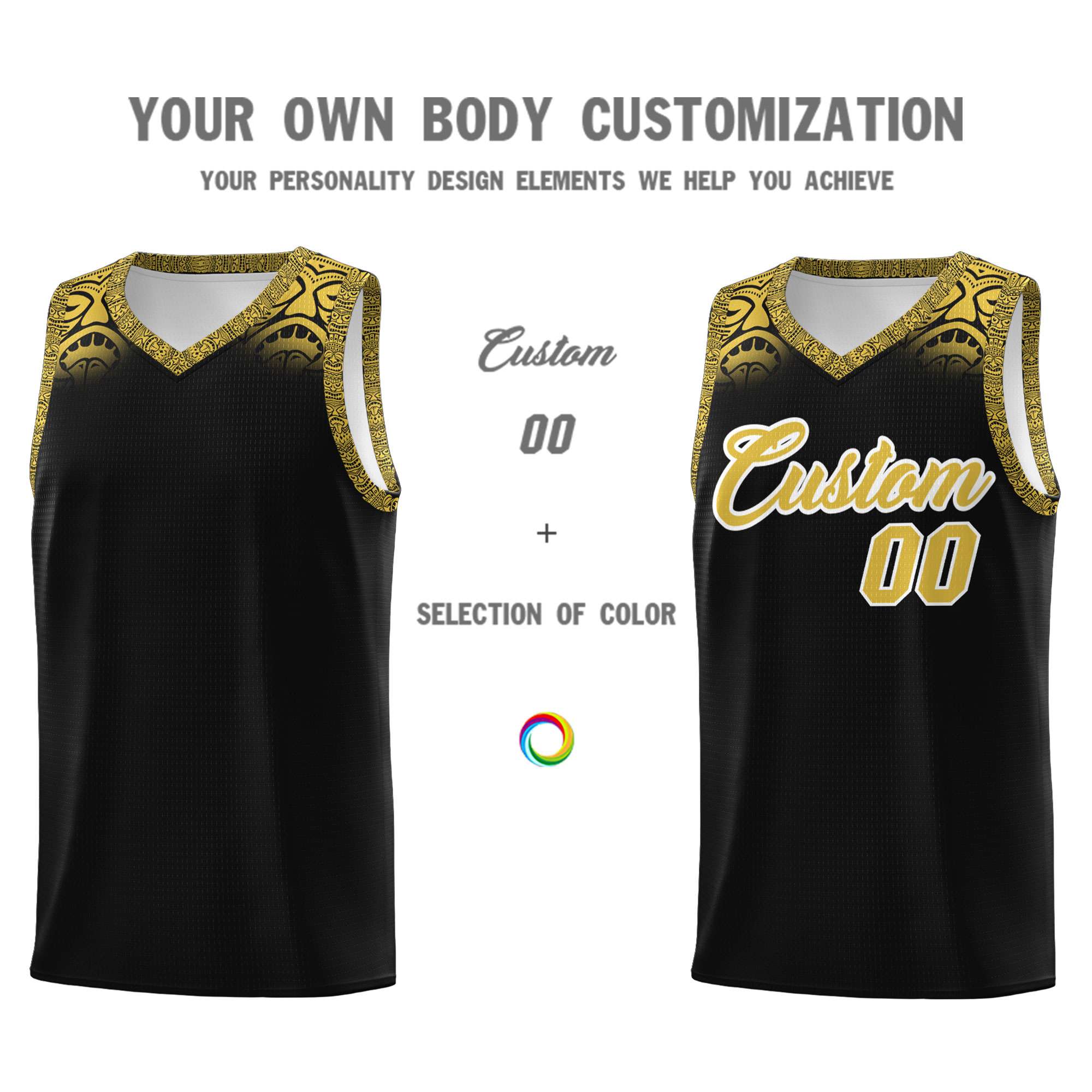 Custom Black Yellow Personalized Indians Print Kits Sports Uniform Basketball Jersey|KXKSHOP