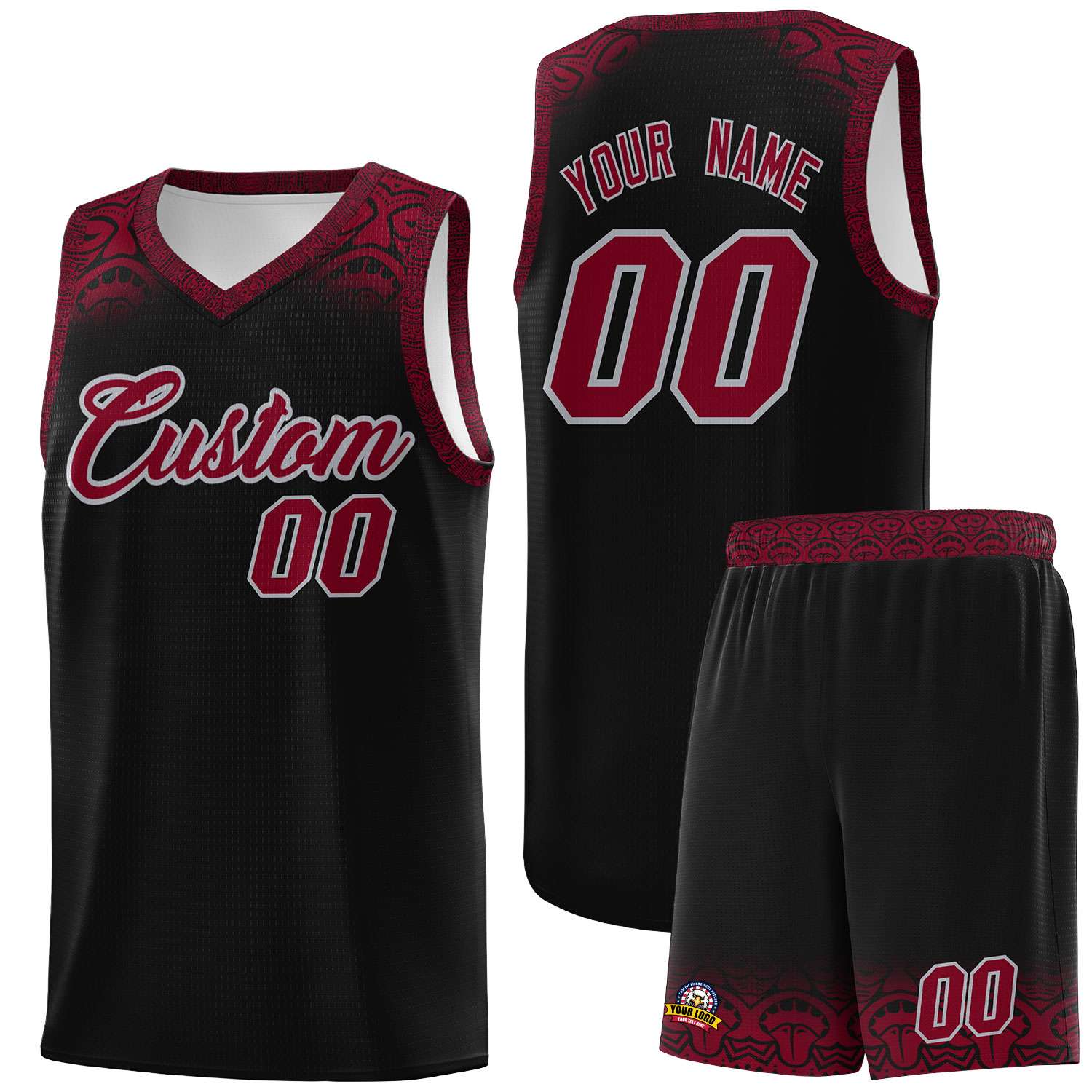 Custom Black Crimson Personalized Indians Print Kits Sports Uniform Basketball Jersey|KXKSHOP