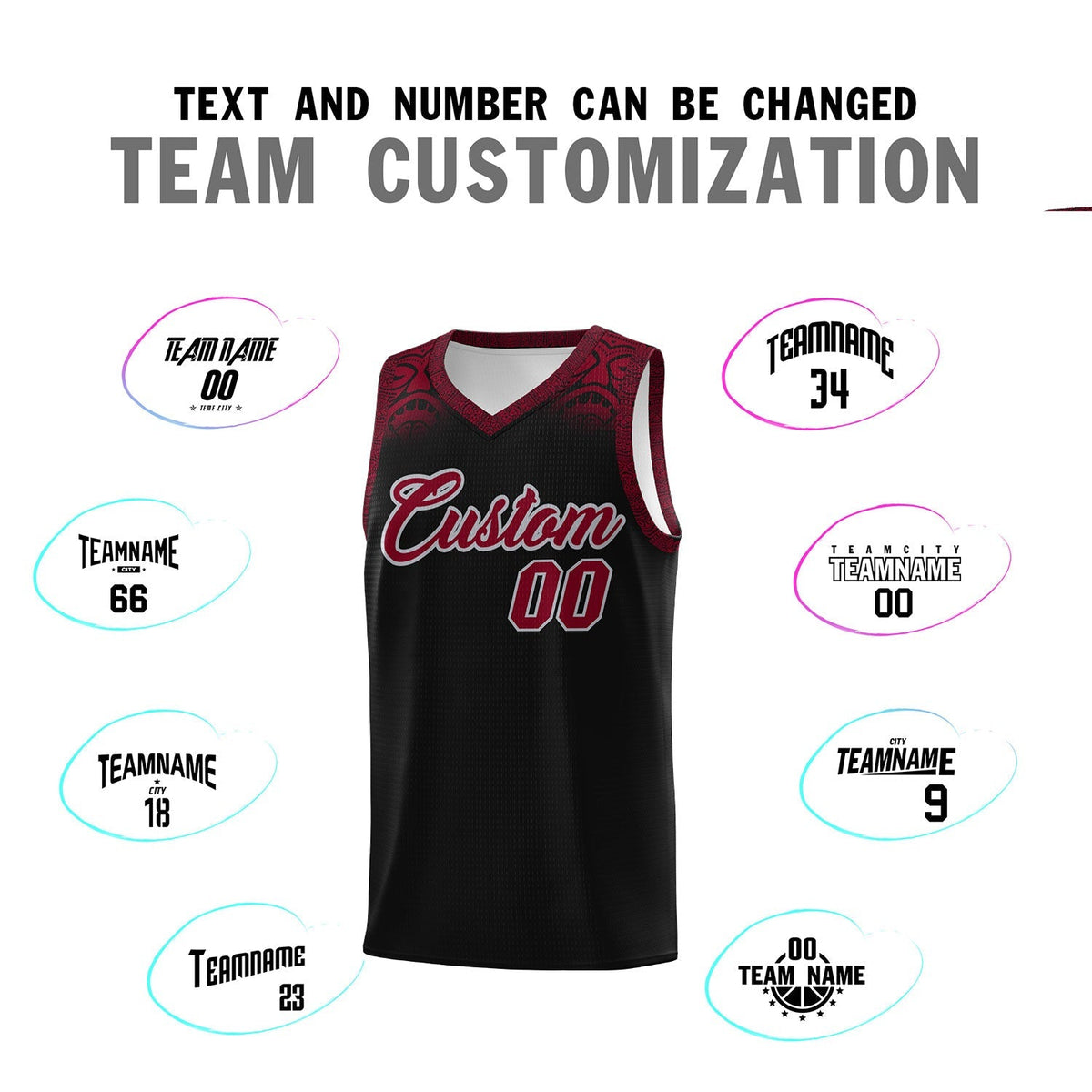 Custom Black Crimson Personalized Indians Print Kits Sports Uniform Basketball Jersey|KXKSHOP