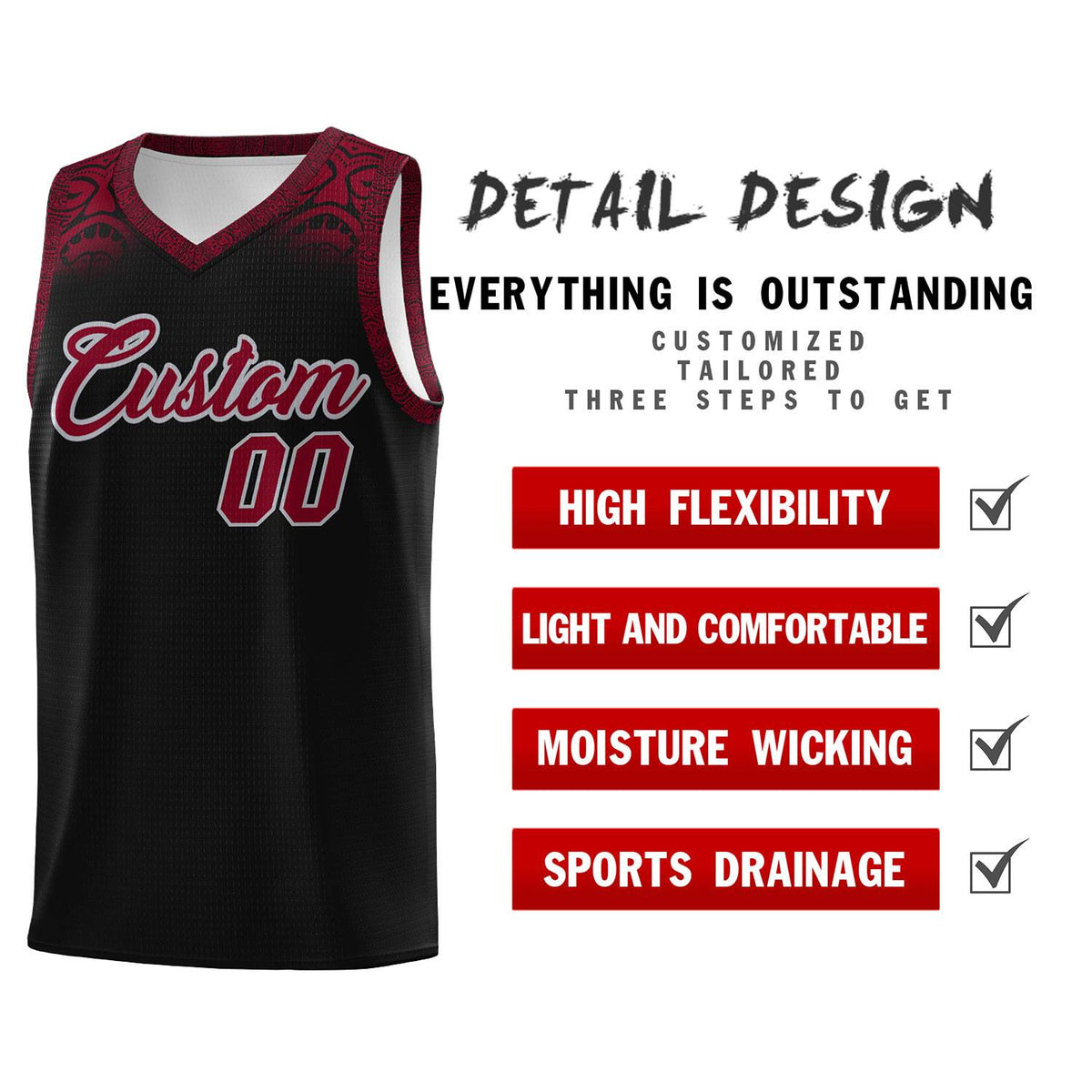 Custom Black Crimson Personalized Indians Print Kits Sports Uniform Basketball Jersey|KXKSHOP
