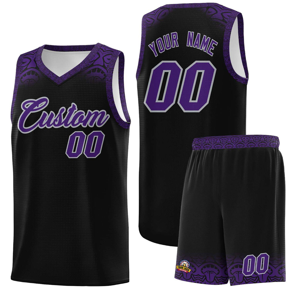 Custom Black Purple Personalized Indians Print Kits Sports Uniform Basketball Jersey|KXKSHOP