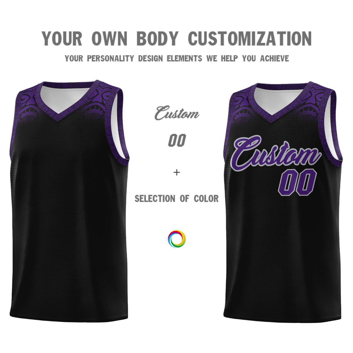 Custom Black Purple Personalized Indians Print Kits Sports Uniform Basketball Jersey|KXKSHOP