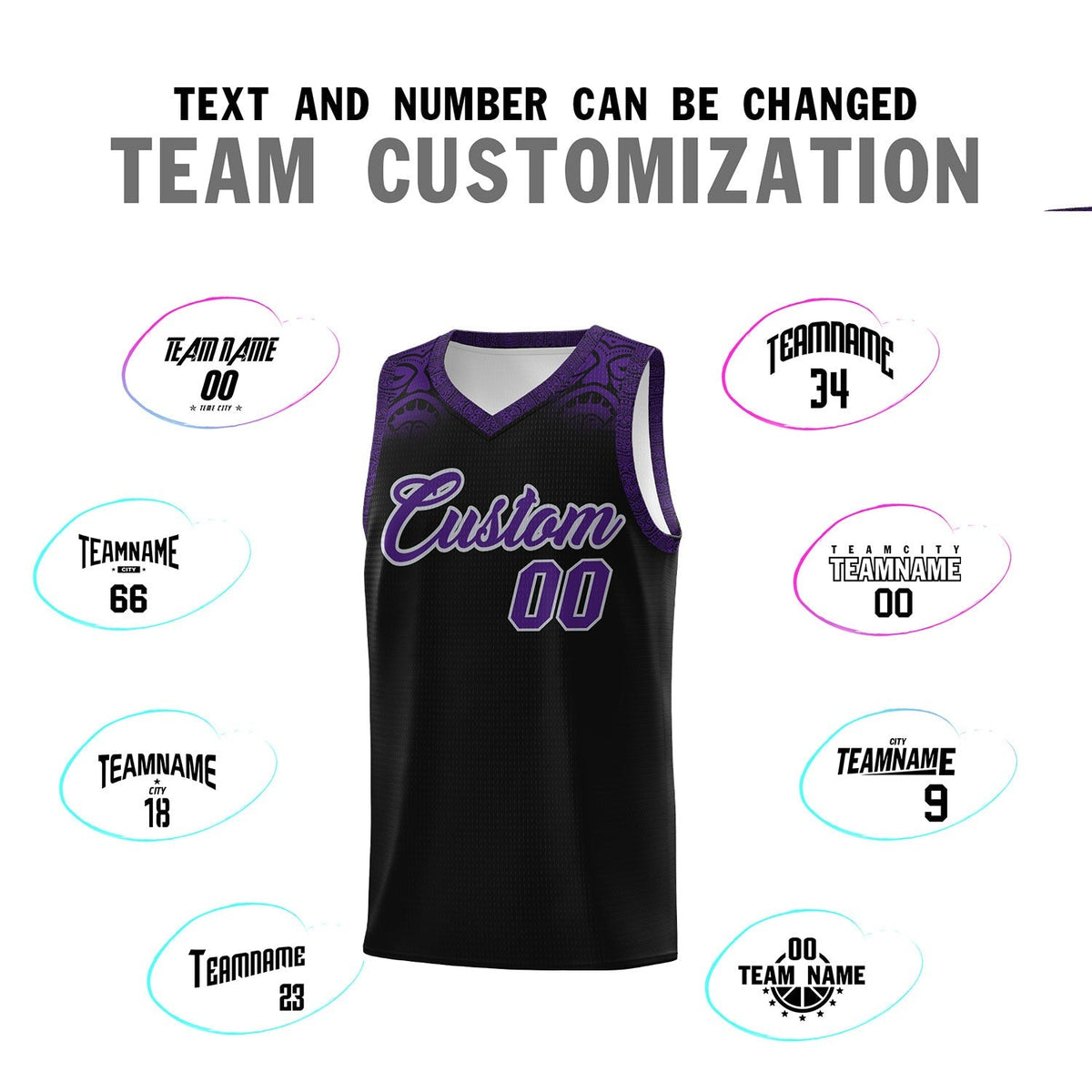 Custom Black Purple Personalized Indians Print Kits Sports Uniform Basketball Jersey|KXKSHOP