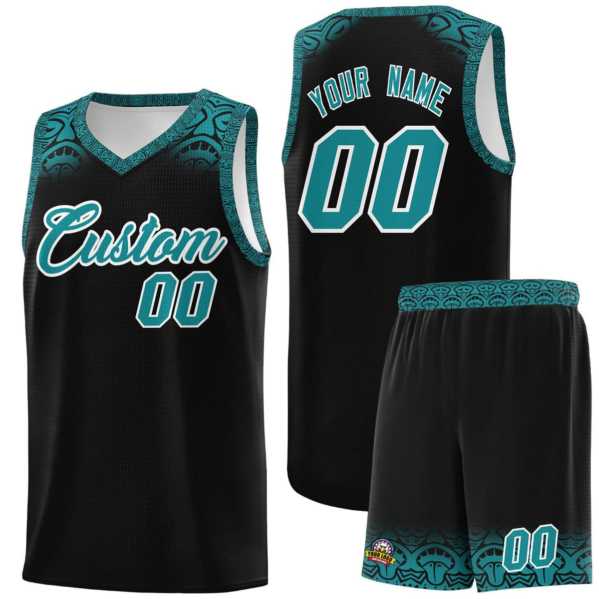 Custom Black Aqua Personalized Indians Print Kits Sports Uniform Basketball Jersey|KXKSHOP
